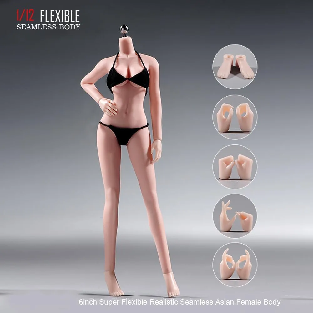 1/12 Scale Flexible Female Body 6in Pale Skin Detachable Feet Seamless Action Figure Body Doll Collection Miniature Figure Body Without Head Sculpt
