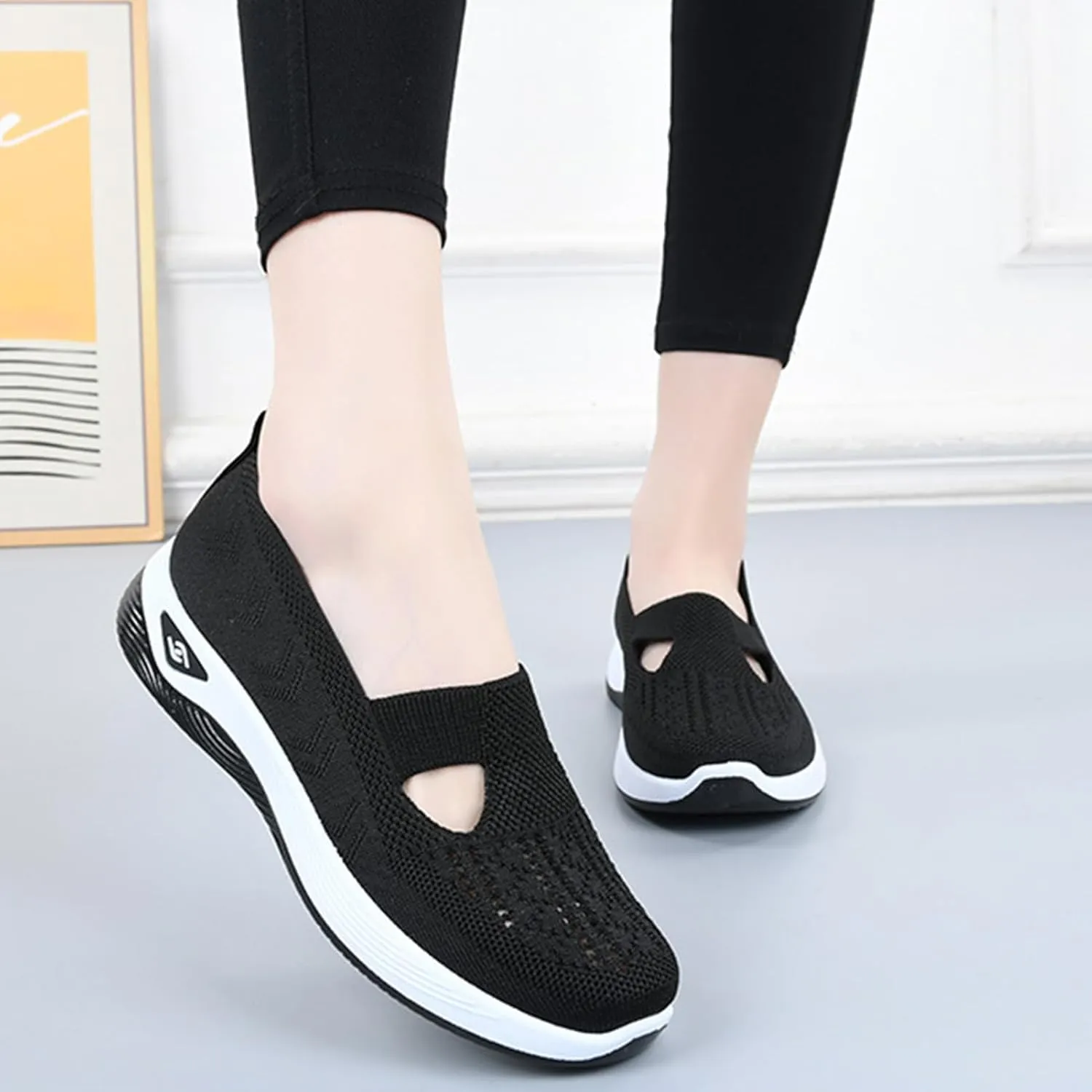 2024 New Knitted Sneakers for Women, Soft Sole Platform Casual Orthopedic Breathable Soft Slip On Foam Walking Shoes. (Gray,9)