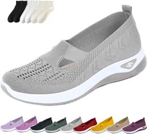 2024 New Knitted Sneakers for Women, Soft Sole Platform Casual Orthopedic Breathable Soft Slip On Foam Walking Shoes. (Gray,9)