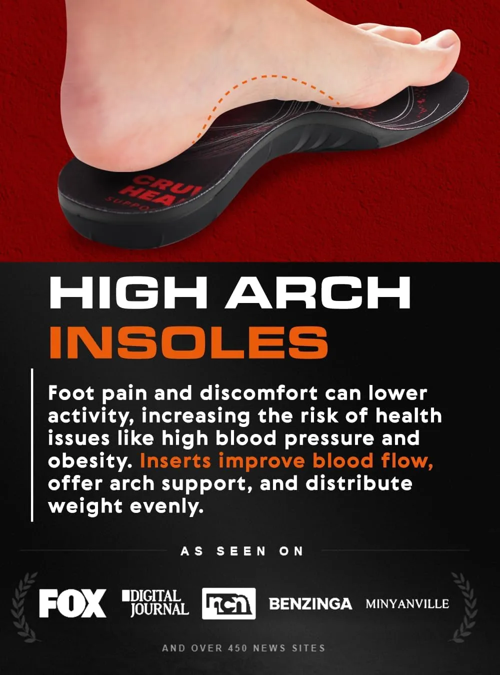 220  lbs Plantar Fasciitis High Arch Support Insoles Men Women - Orthotic Shoe Inserts - Boot Work Shoe Insole (XL, Black)