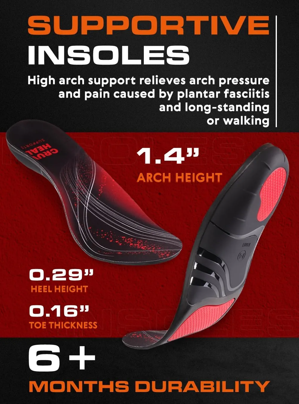 220  lbs Plantar Fasciitis High Arch Support Insoles Men Women - Orthotic Shoe Inserts - Boot Work Shoe Insole (XL, Black)