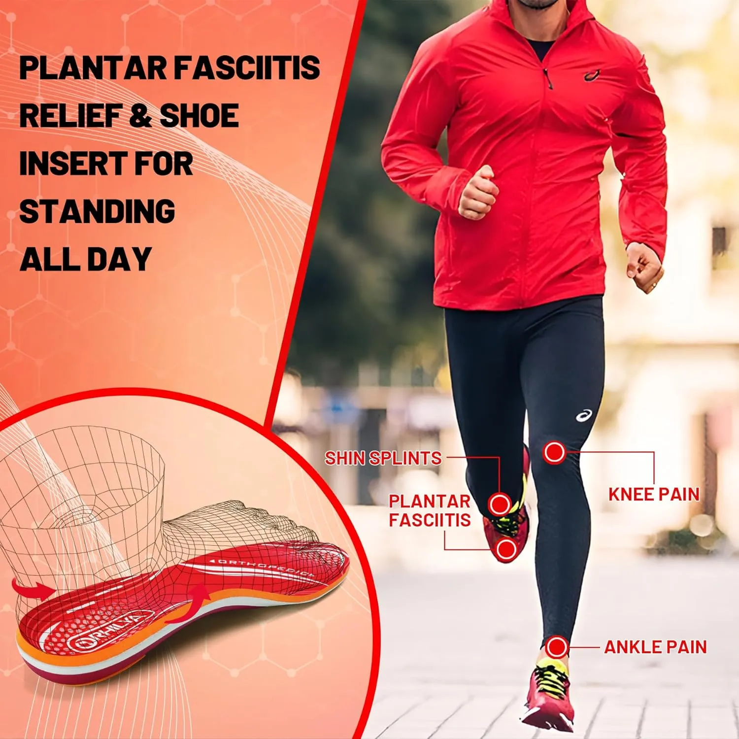 220lbs  Plantar Fasciitis Relief Foot Pain Arch Support Insert Orthotics Insole, Women Men Shoe Inserts Standing All Day, Comfort Cushion Work Boot Insole Flat Feet Heel Spur Size 11, 295MM