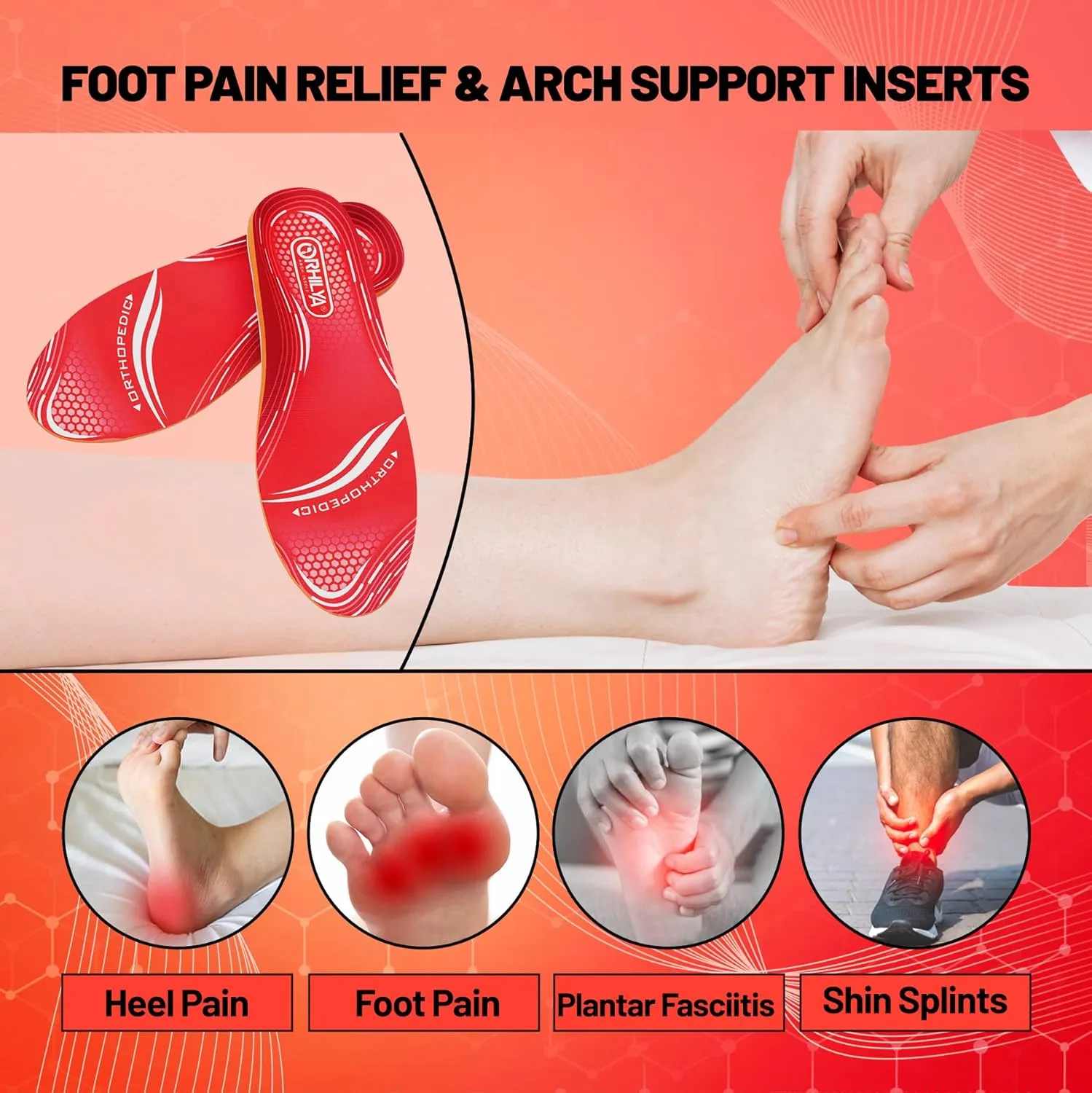220lbs  Plantar Fasciitis Relief Foot Pain Arch Support Insert Orthotics Insole, Women Men Shoe Inserts Standing All Day, Comfort Cushion Work Boot Insole Flat Feet Heel Spur Size 11, 295MM