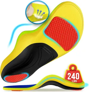 240 lbs Plantar Fasciitis Insoles Men Women, 100% Memory Foam Comfort Heavy Duty High Arch Support Inserts for Pain Relief Absorb Shock, Work Boot Shoe Insoles Orthotic for Flat Feet, Foot Pain
