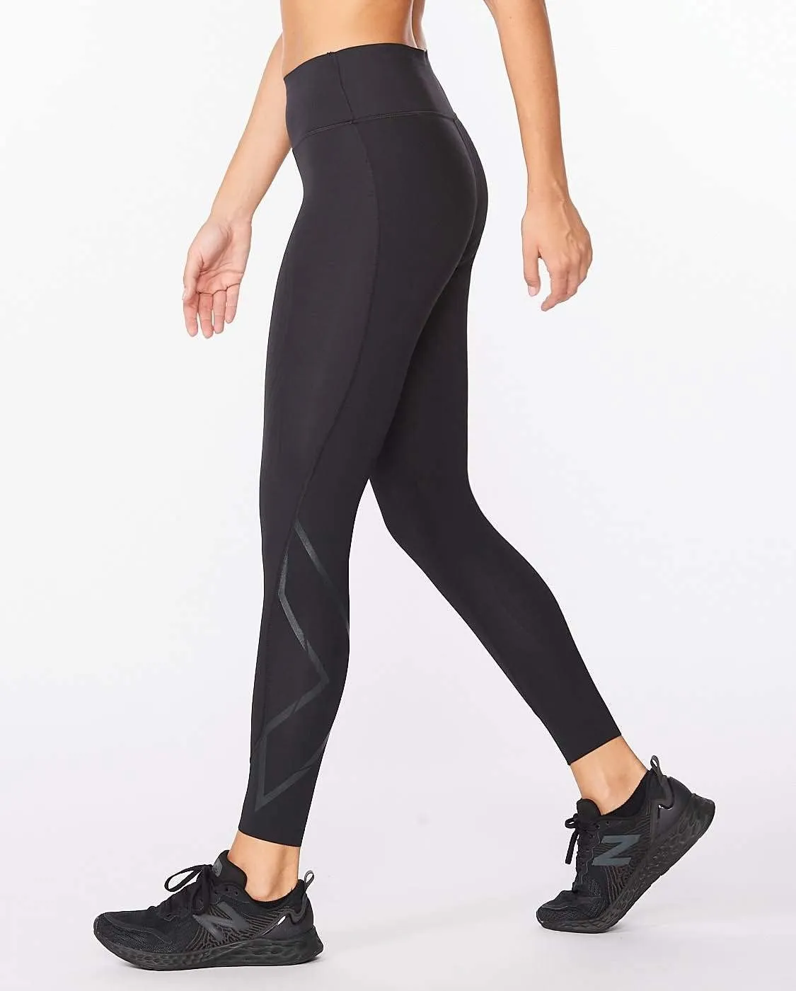 2XU Womens Force Mid-Rise Compression Tights with Flat-Wide Waistband for Training and Fitness