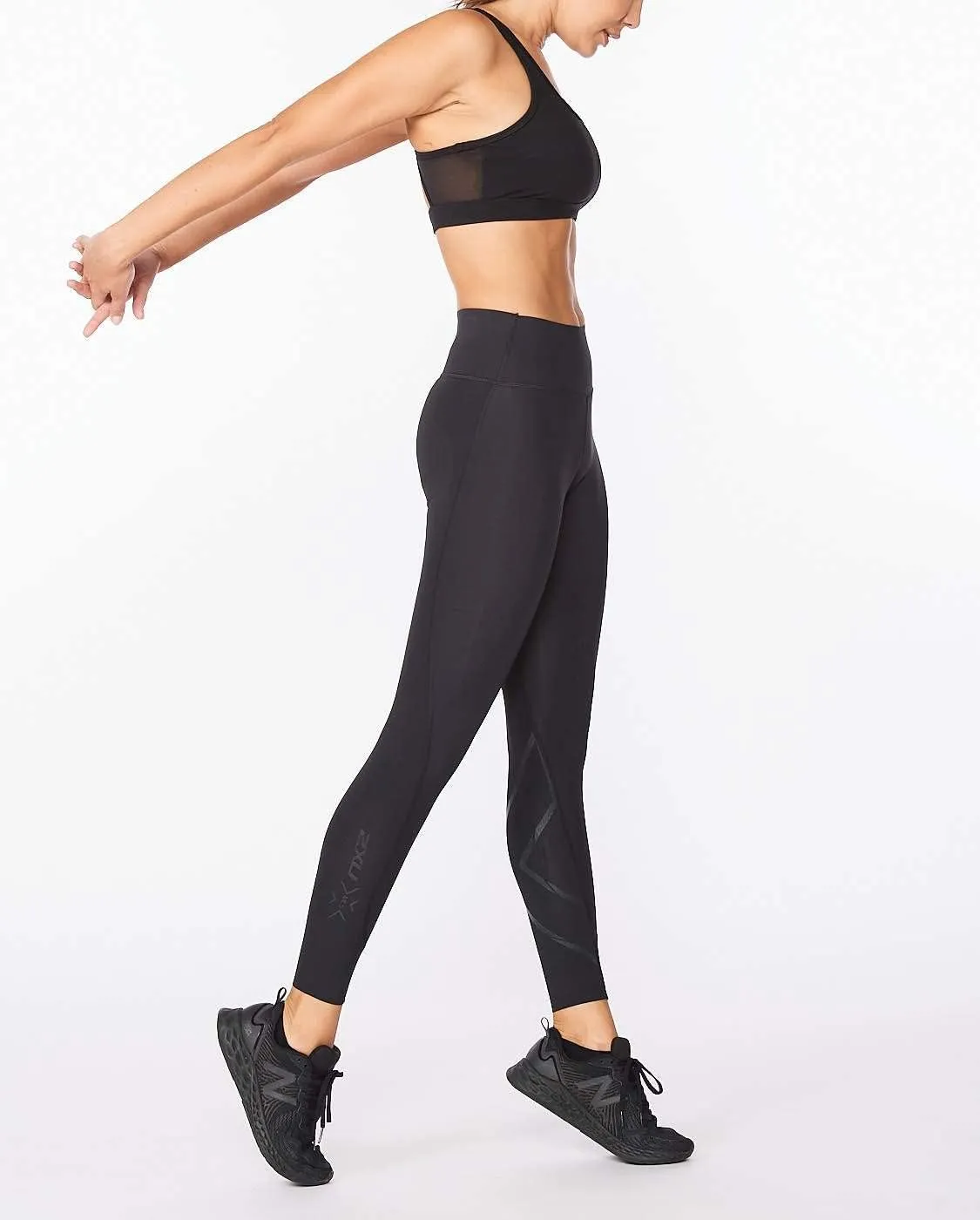 2XU Womens Force Mid-Rise Compression Tights with Flat-Wide Waistband for Training and Fitness