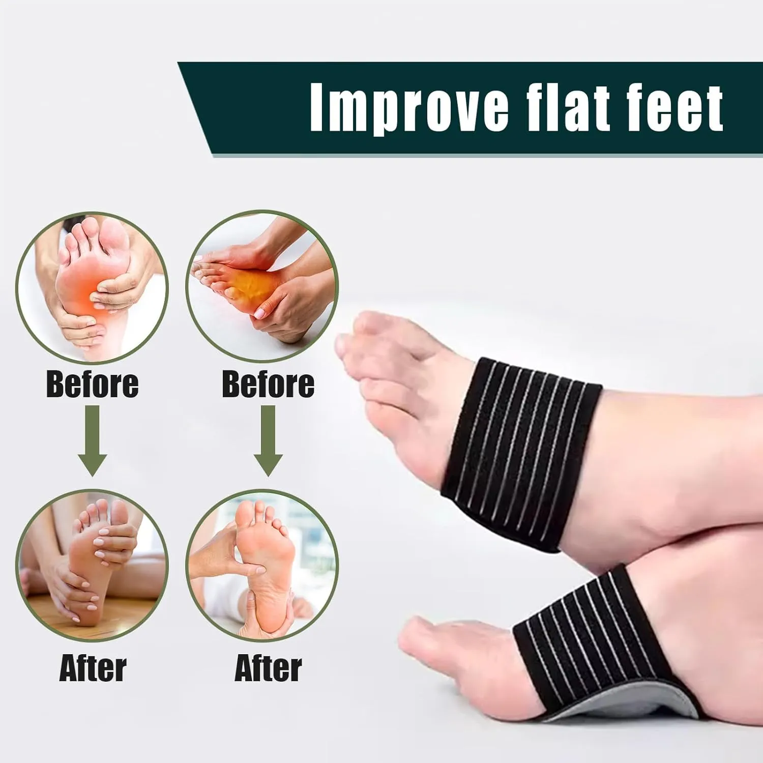 3 Pairs Adjustable Foot Arch Support Pads for Plantar Fasciitis, Heel Spurs, Flat Foot Pain Arch Support Brace with Cushioned Compression Sleeves Plantar Fasciitis Brace (01-Green)