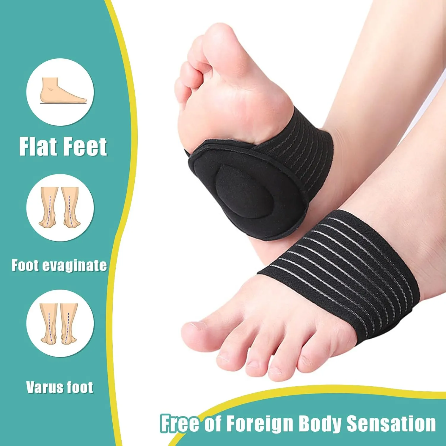 3 Pairs Adjustable Foot Arch Support Pads for Plantar Fasciitis, Heel Spurs, Flat Foot Pain Arch Support Brace with Cushioned Compression Sleeves Plantar Fasciitis Brace (01-Green)