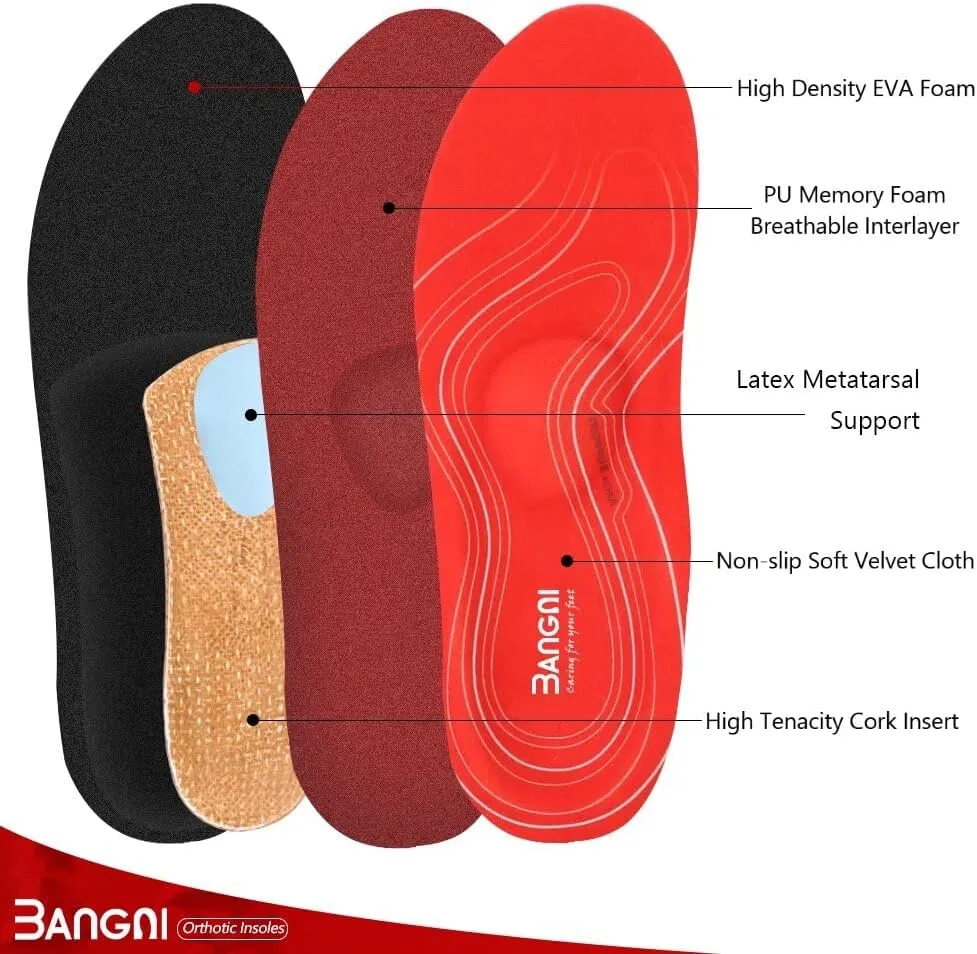 3ANGNI Arch Support Insoles, Orthotic Insoles for Flantar Fasciitis Flat Feet Low Arch Pronation Metatarsalgia, High Arch Foot Support Orthopedic Insert Men Women