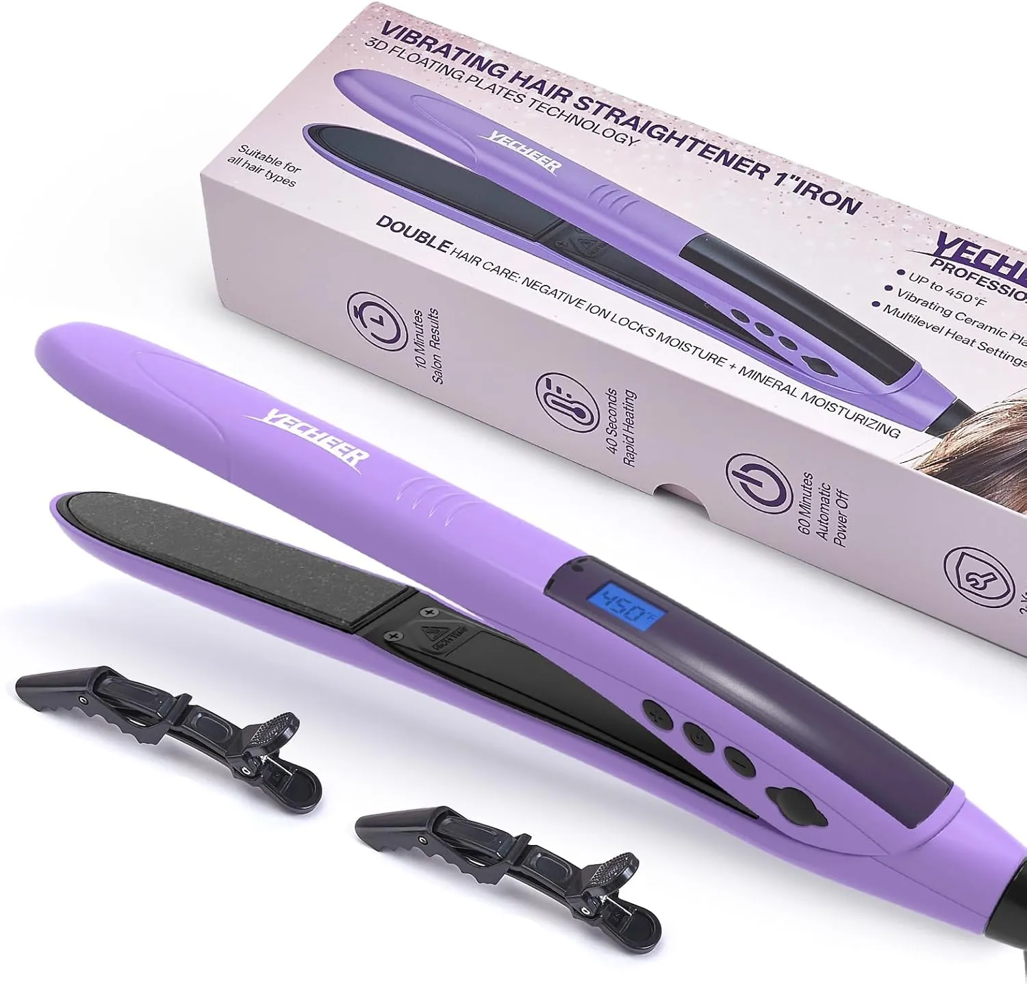 3D Floating Hair Straightener for Women, 1" Flat Iron with Vibrating Ceramic Plate - Ionic Technology & Volcanic Mineral for Moisturzing, Straightener and Curler, 10 Heat Settings