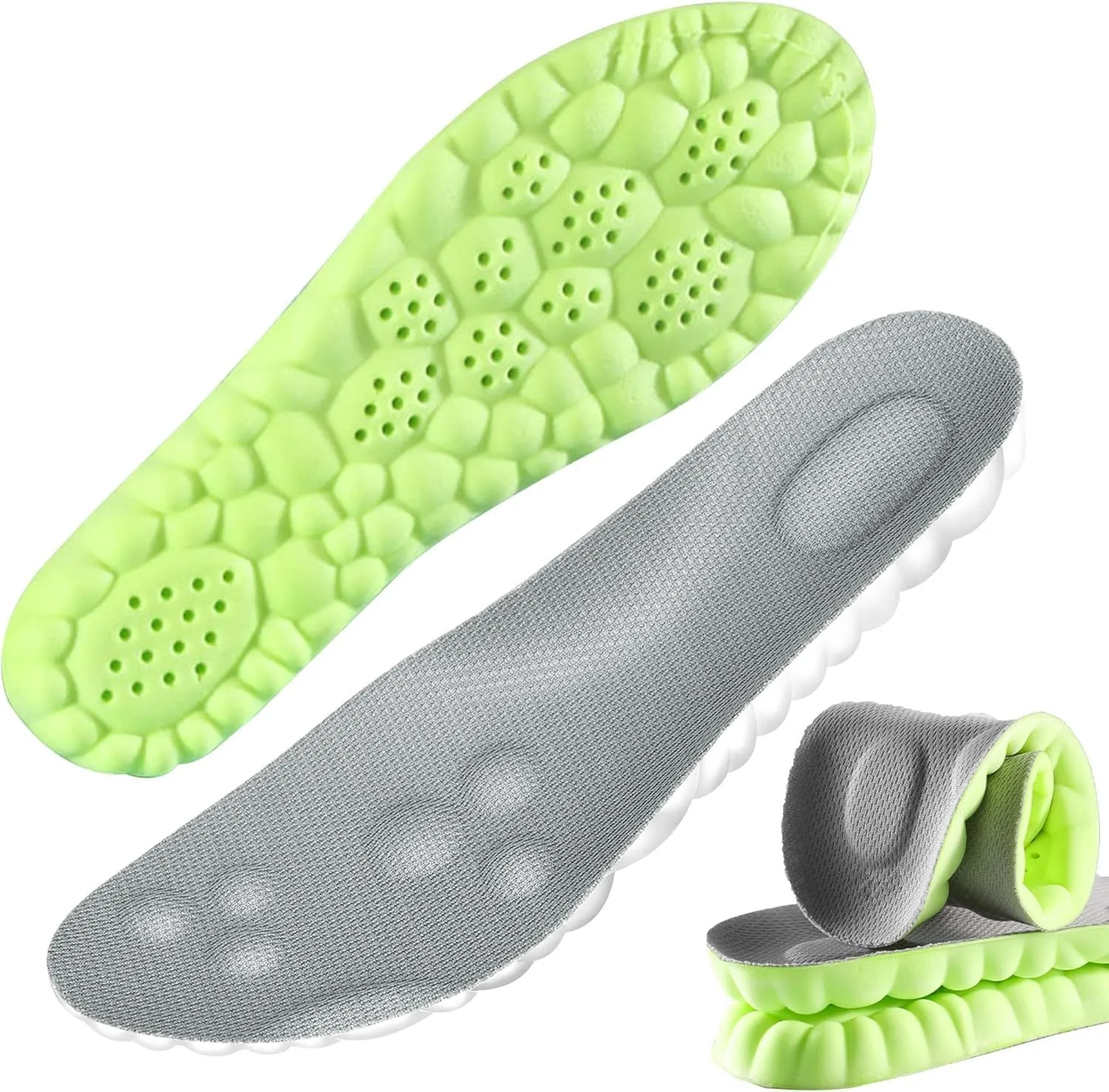 4D Cloud Soles Insoles Memory Foam Sport Women and Kids Shock Absorption Insole Shoe Sole Inserts Foot Pain Relief Arch Support Work Boot Insole (Green, L Men 9~9.5 /Women 10.5(10.4 in))