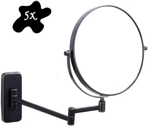 5X Magnifying Wall Mounted Makeup Mirror with 360° Rotation, Adjustable Flexible Arm, Bronze Finish for Shaving & Makeup