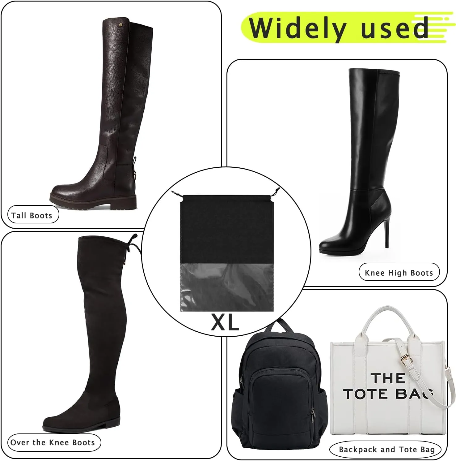6 Pack Shoe Bags for Tall Boot Knee High Boot Storage Bag - 19.6" X 23.6", Black