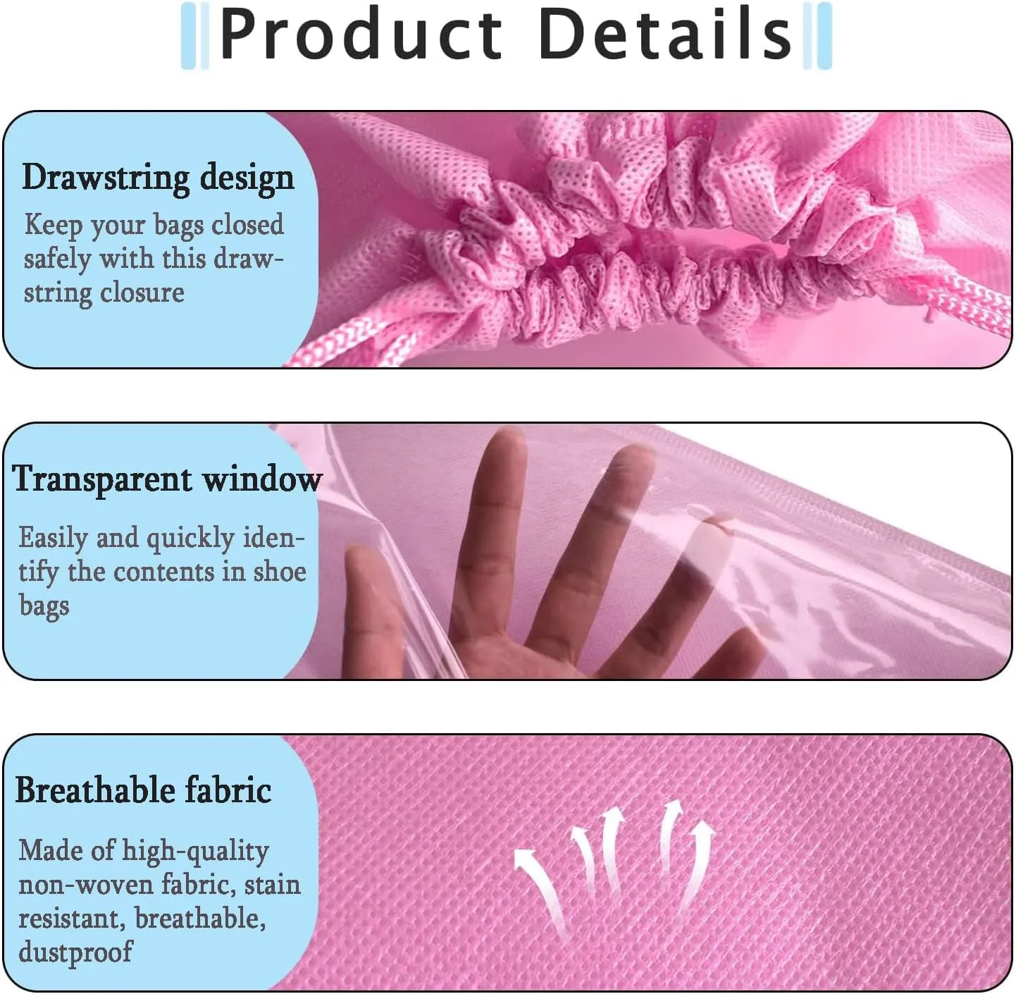 6 Pack Shoe Bags for Tall Boots, Knee High Boot Storage Bag, Non-Woven Drawstring Travel Shoe Organizer, Dust Bags for Purses and Handbags -19.6" X 23.6", Pink