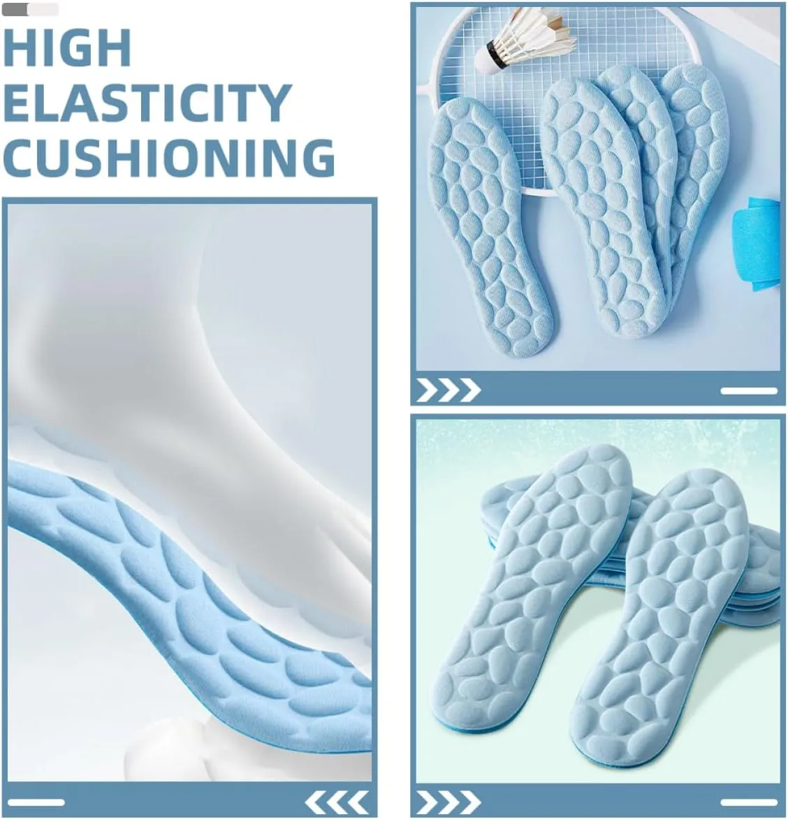 6 Pairs of Shoe Insoles Women's Men's Basketball Inserts 4d Stone Foam Breathable Sweat Absorbent Anti-Slip High Elastic Shock Absorbing for Basketball Players