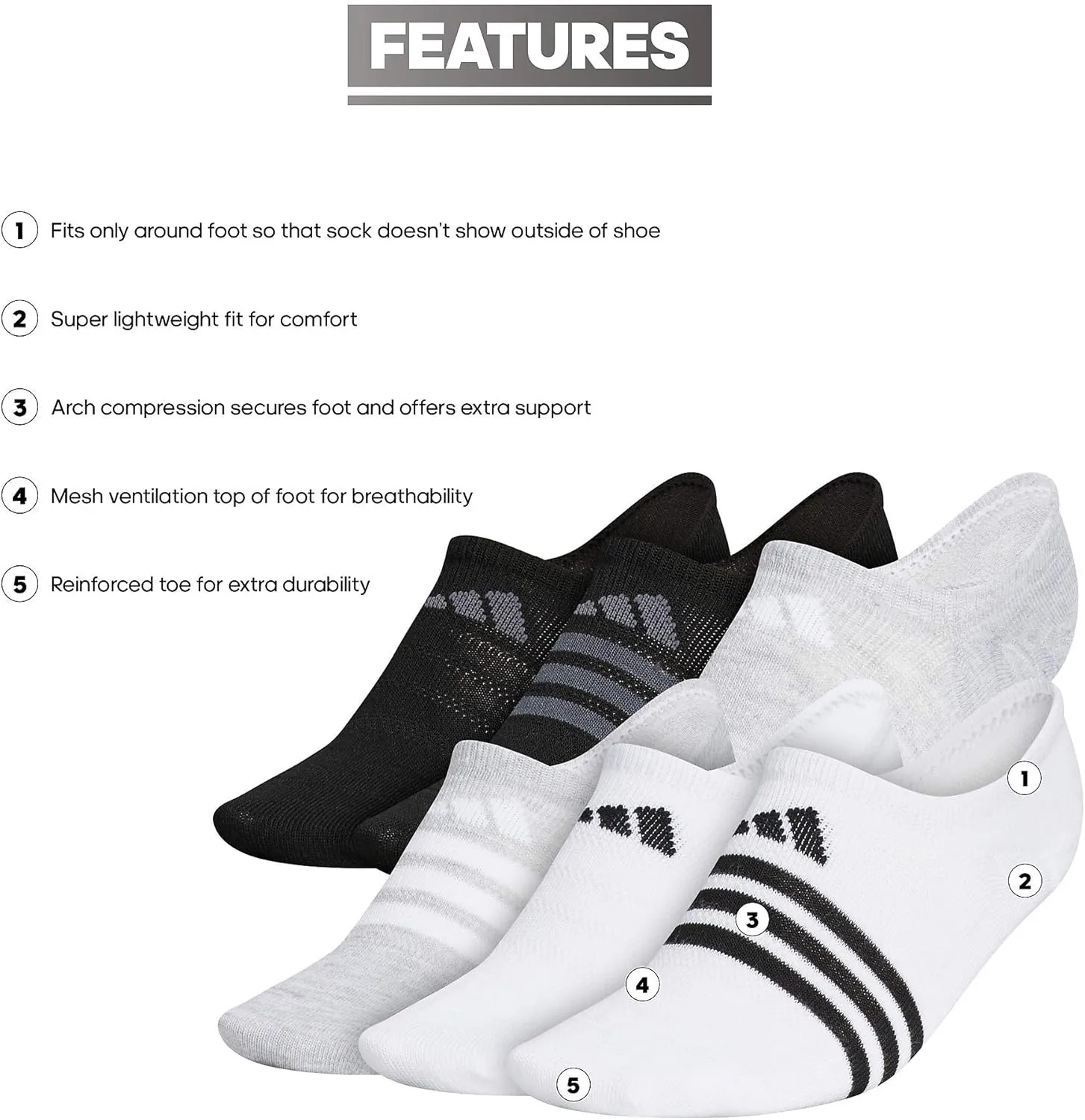 adidas Women's Superlite Super No Show Socks (6 Pairs)