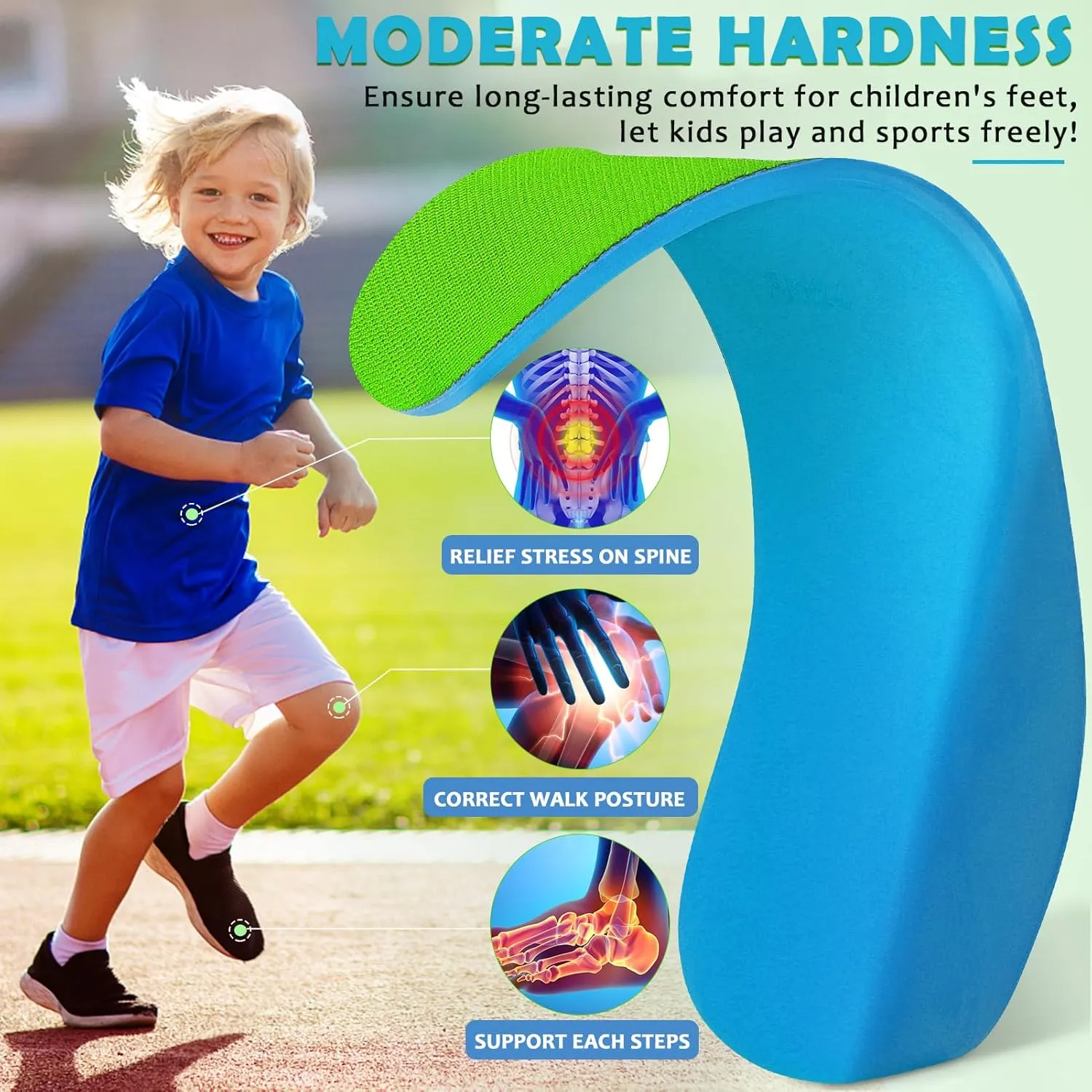 Ailaka Kids Orthotic Arch Support Insoles, PU Foam Cushioning Arch Support Shoe Insert for Overpronation Children Toddlers Flat feet, Plantar Fasciitis(12-1.5 M US Little Kid)