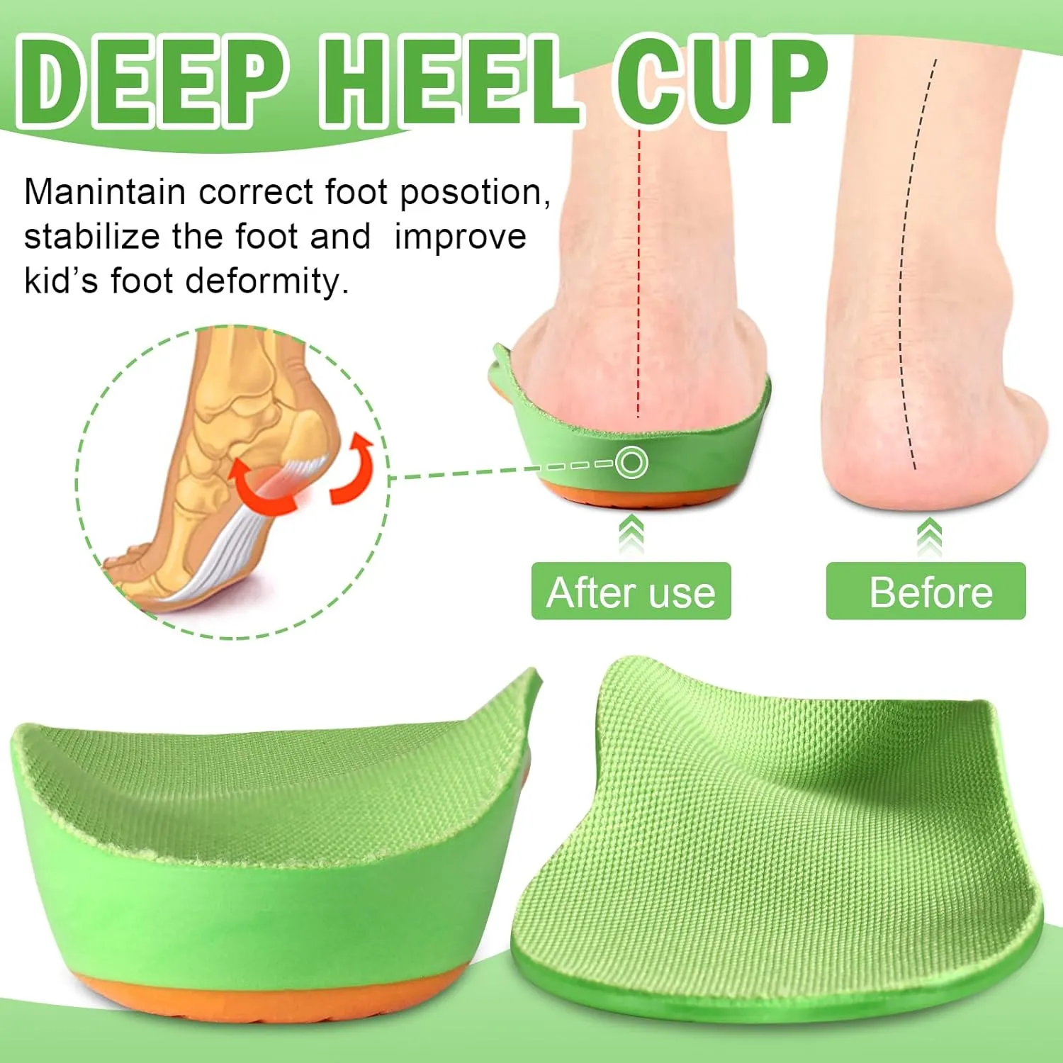 Ailaka Kids Orthotic Cushioning Arch Support Shoe Insoles, Children Pu Foam Inserts for Flat feet, Plantar Fasciitis, Feet Heel Pain Relief