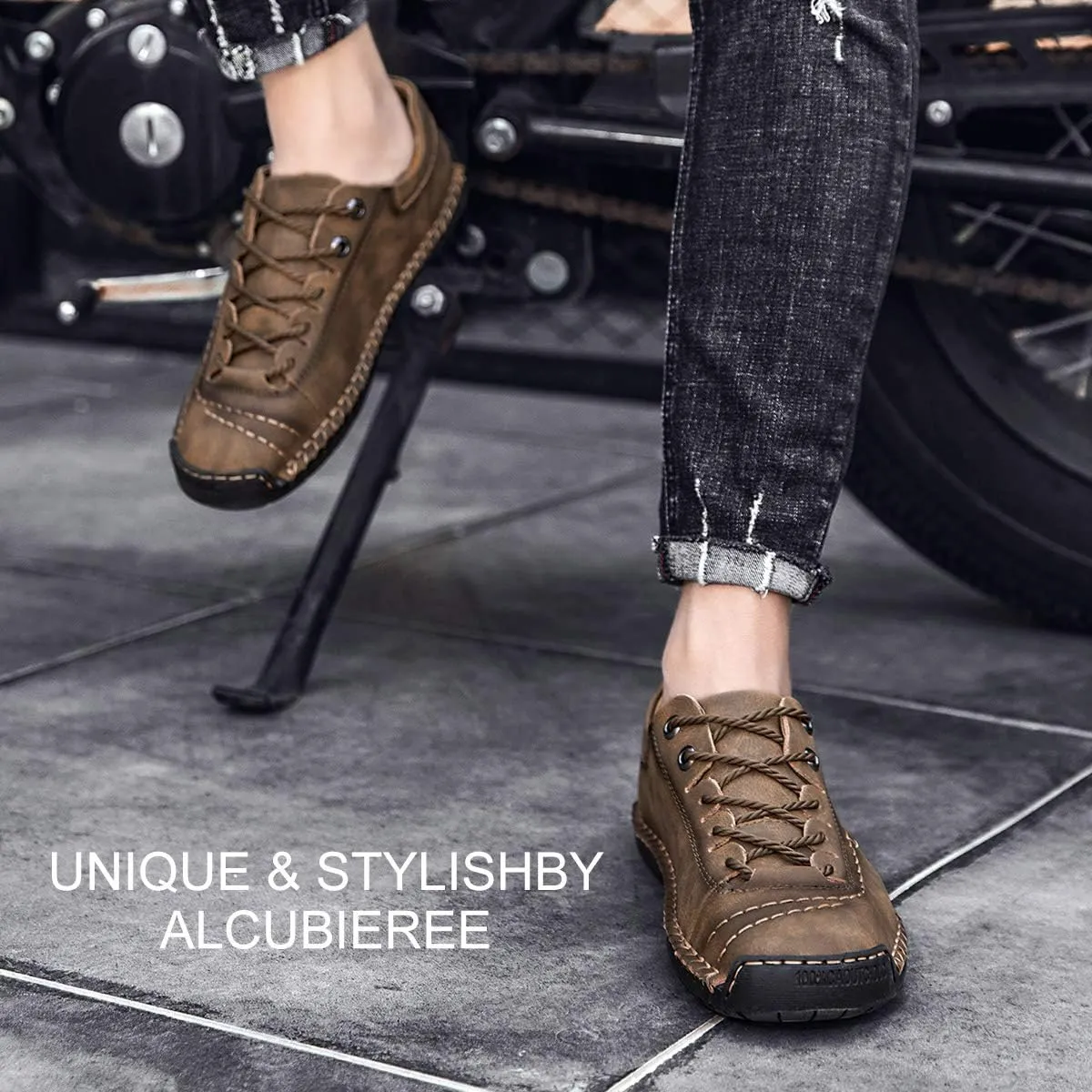 alcubieree Mens Leather Casual Shoes Comfortable Fashion Sneakers Loafers Lightweight Dress Walking Driving Shoes for Men（Size 7.5-13）