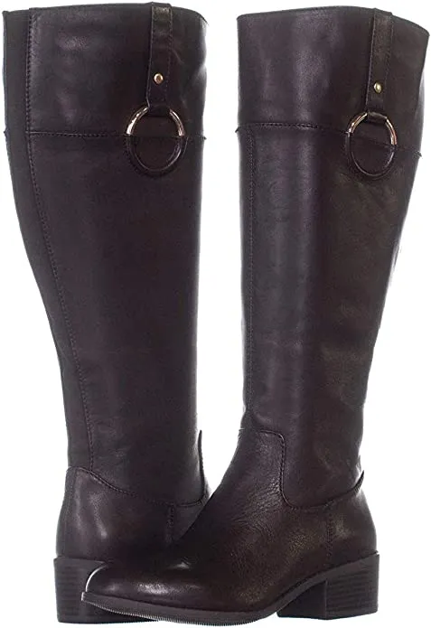 Alfani Womens Briaah Leather Round Toe Knee High Riding Boots, Brown, Size 9.5