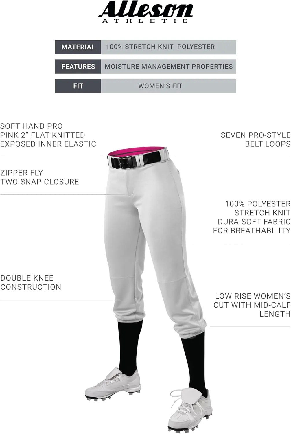 Alleson Athletic Women's Fastpitch/Softball Belted Speed Pant – Moisture-Wicking, Durable Fabric, and Pro-Style Fit