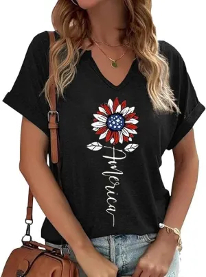 American Flag Patriotic T-Shirt Women 4th of July Shirt USA Flag Stars Stripes Graphic Shirt Summer Casual Tops