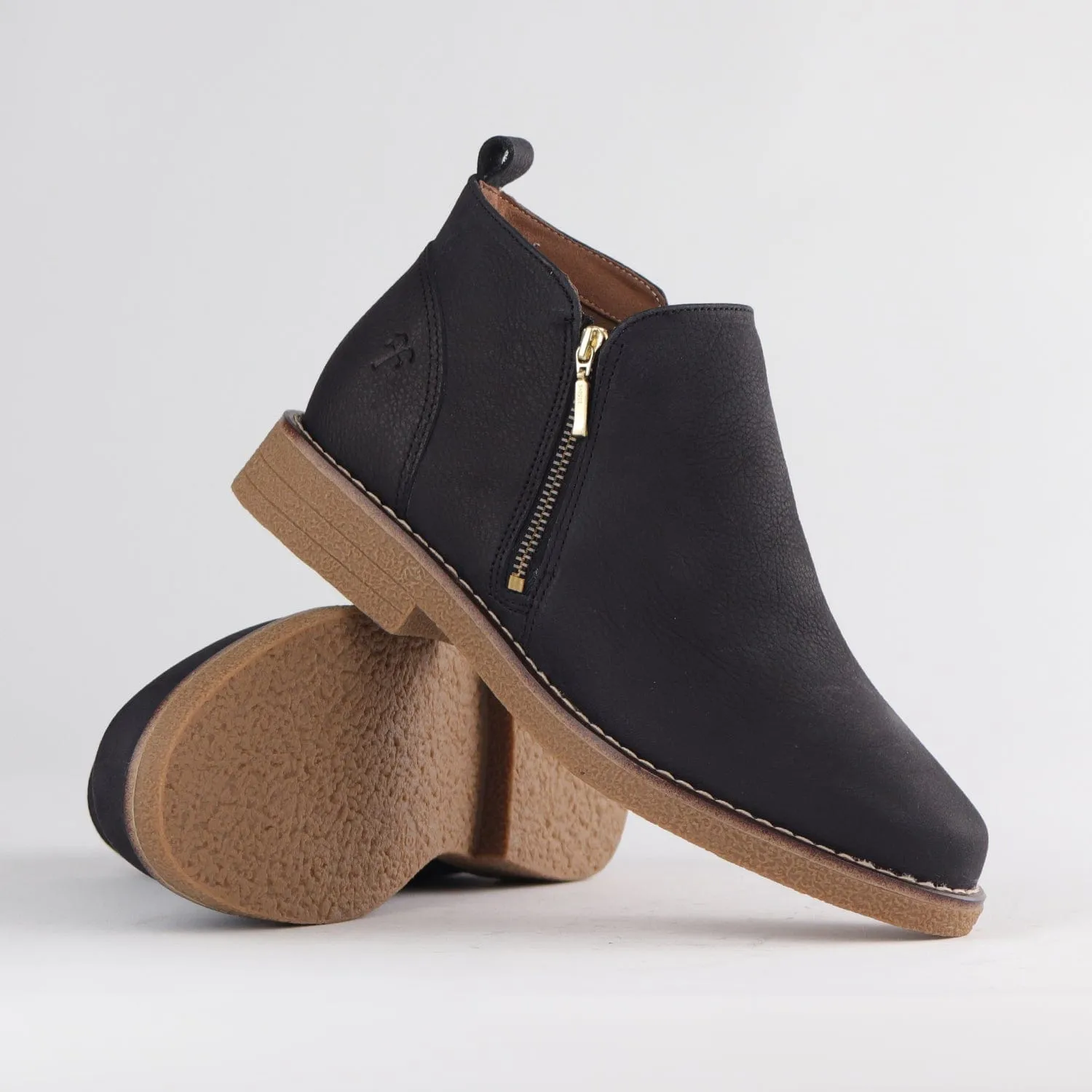 Ankle Boot with Gold Zip in Black - 12777