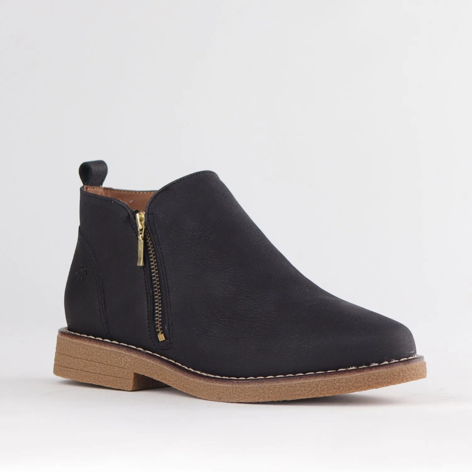 Ankle Boot with Gold Zip in Black - 12777