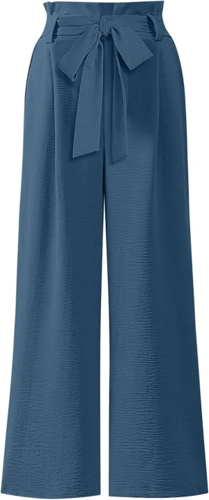 ANRABESS Womens Wide Leg Palazzo Pants Belted High Waisted Business Casual Flowy Long Trousers with Pockets