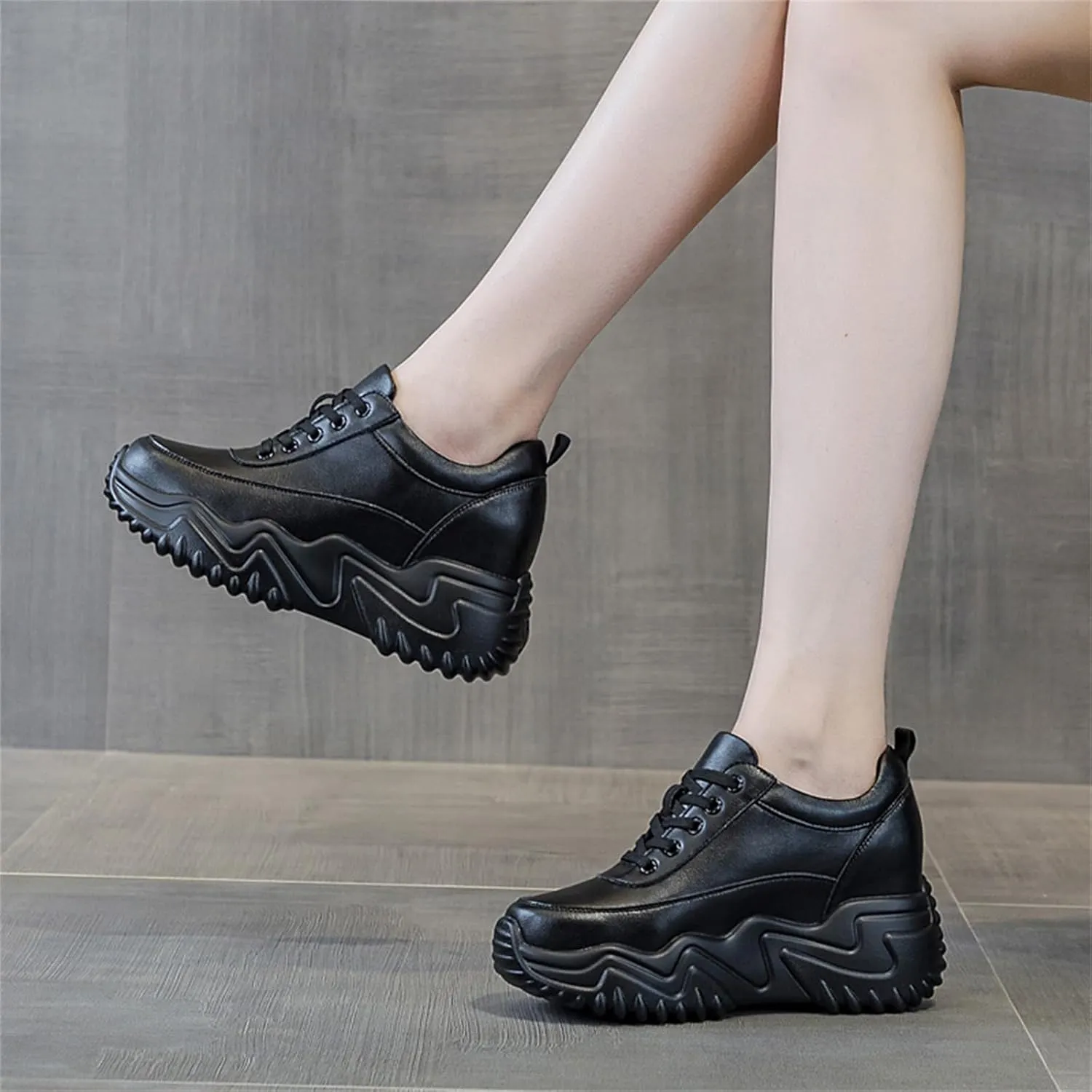 AONEGOLD Platform Sneakers High Heel Wedge Sneakers for Women Fashion Leather Chunky Sneakers Casual Walking Shoes Lace up Sneakers Increasing 3.15 inch
