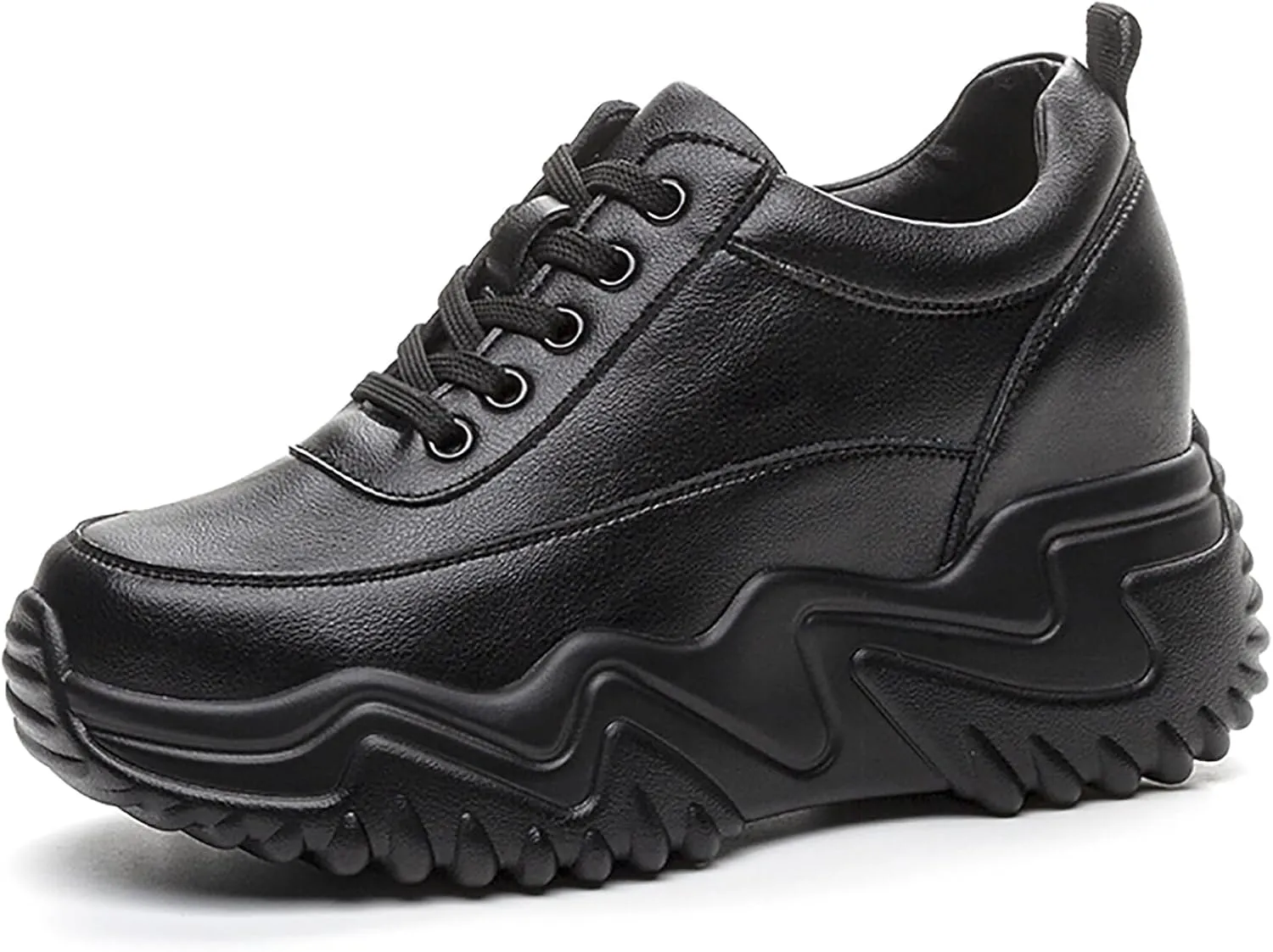 AONEGOLD Platform Sneakers High Heel Wedge Sneakers for Women Fashion Leather Chunky Sneakers Casual Walking Shoes Lace up Sneakers Increasing 3.15 inch