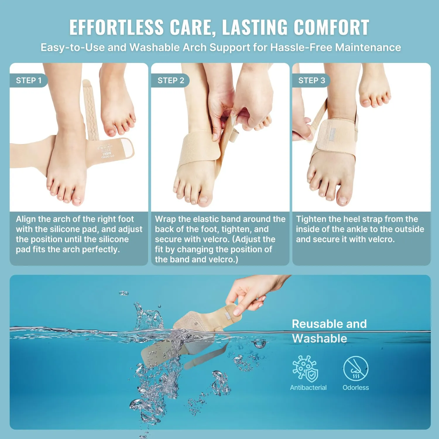 Arch Support Braces for Plantar Fasciitis Relief: Upgraded Non-Slip Wearable Arch Support w/Built-in Orthotics - Adjustable Bands w/Gel Pads for Flat Feet High & Fallen Arch Unisex HSA or FSA Eligible