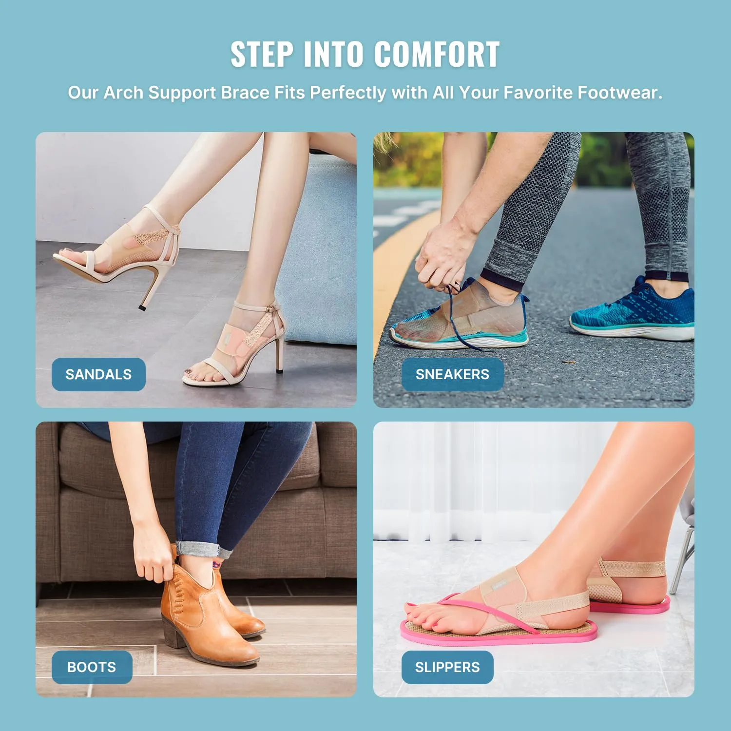 Arch Support Braces for Plantar Fasciitis Relief: Upgraded Non-Slip Wearable Arch Support w/Built-in Orthotics - Adjustable Bands w/Gel Pads for Flat Feet High & Fallen Arch Unisex HSA or FSA Eligible