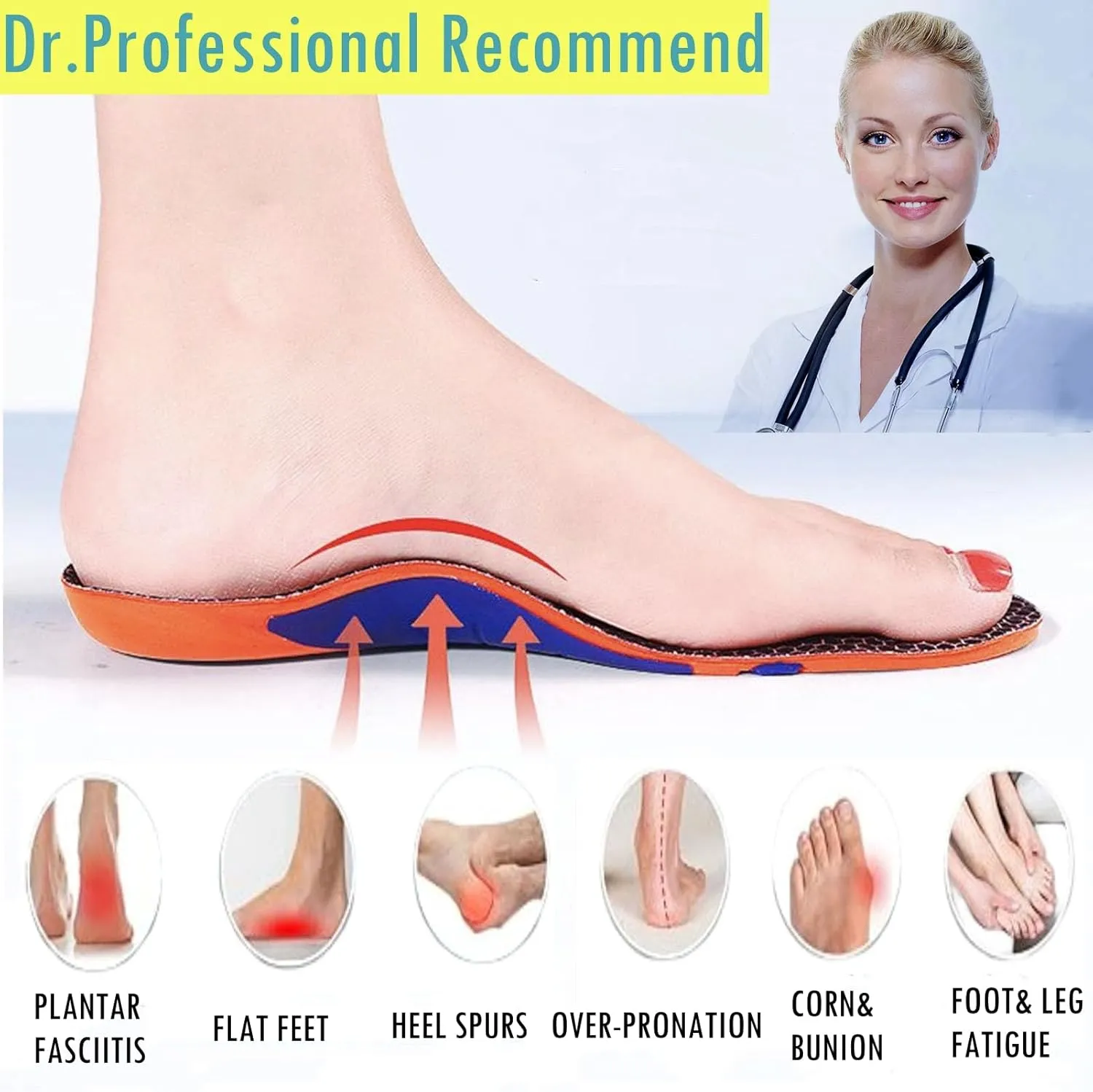 Arch Support Gel Insoles Women Men 7-Times-Shock-Protection 3D-Xpain™-Poron Plantar Fasciitis Orthotic Insoles Flat feet Insole Orthopedic Insoles Metatarsalgia Heel Pain Comfort Shoe Inserts