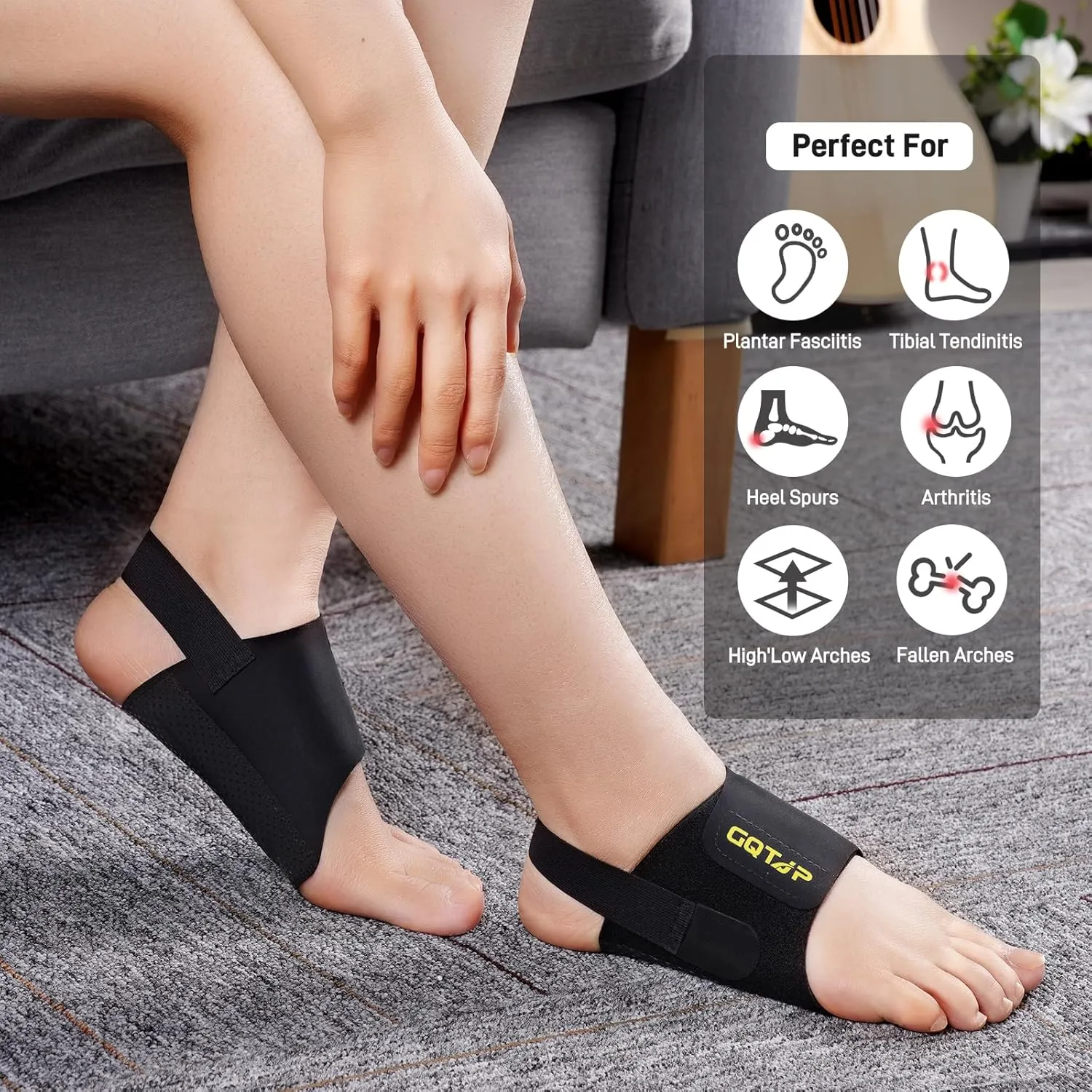 Arch Support Inserts Braces for Plantar Fasciitis Relief, Adjustable Arch Support Compression Bands, Arch Sleeves for Flat Feet, Foot Support for Pain Relief with Gel Pads