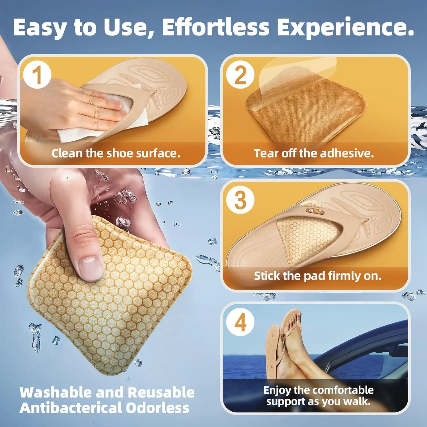 Arch Support Inserts Women for Flat Feet, Gel Arch Inserts for Plantar Fasciitis Relief, Non-Slip Arch Support Pads, Two-Option of Different Heights (Low-Beige)