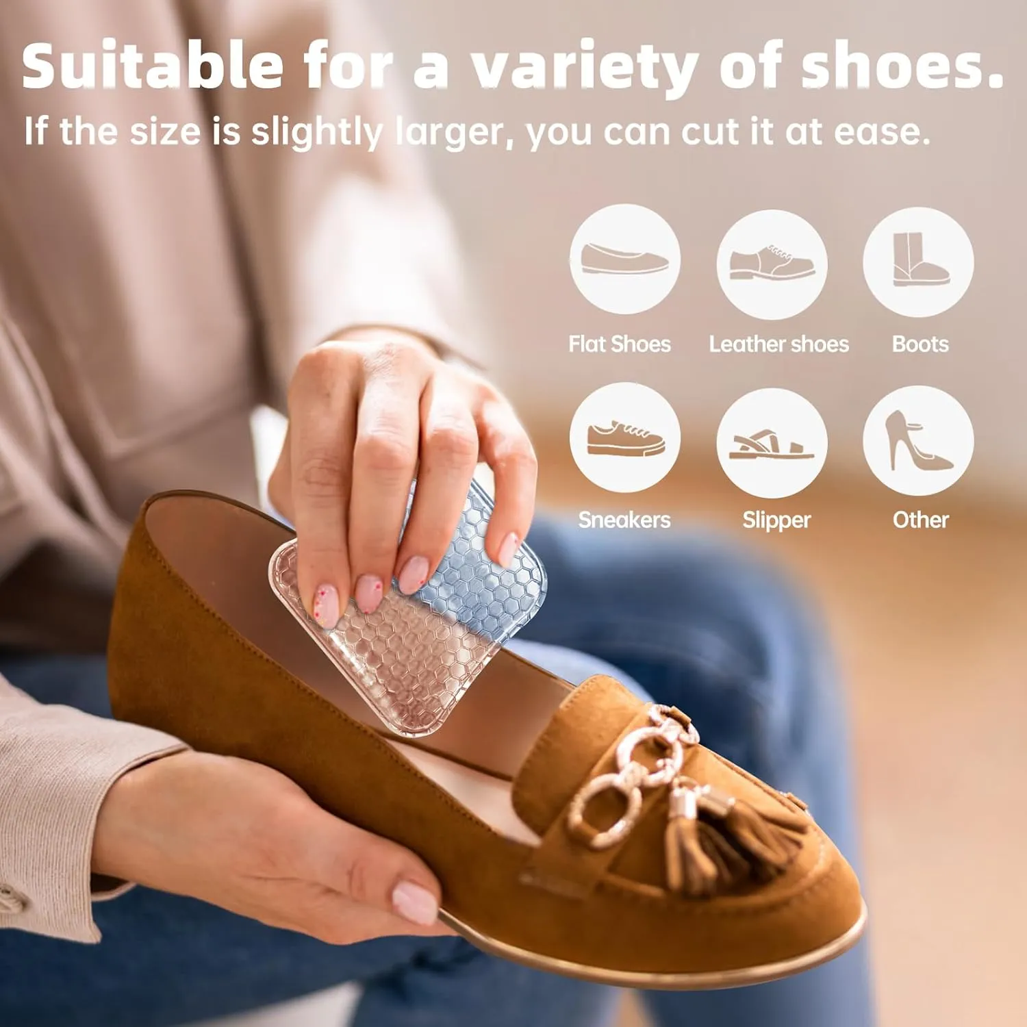 Arch Support Inserts Women for Flat Feet, Gel Arch Inserts for Plantar Fasciitis Relief, Non-Slip Arch Support Pads, Two-Option of Different Heights (Low-Clear)