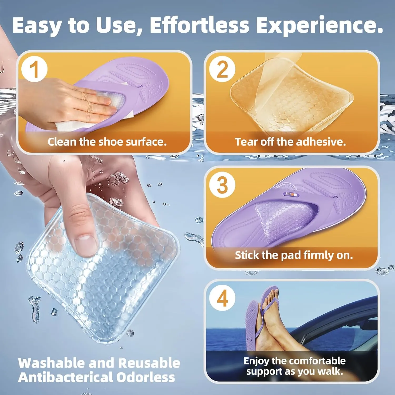 Arch Support Inserts Women for Flat Feet, Gel Arch Inserts for Plantar Fasciitis Relief, Non-Slip Arch Support Pads, Two-Option of Different Heights (Low-Clear)