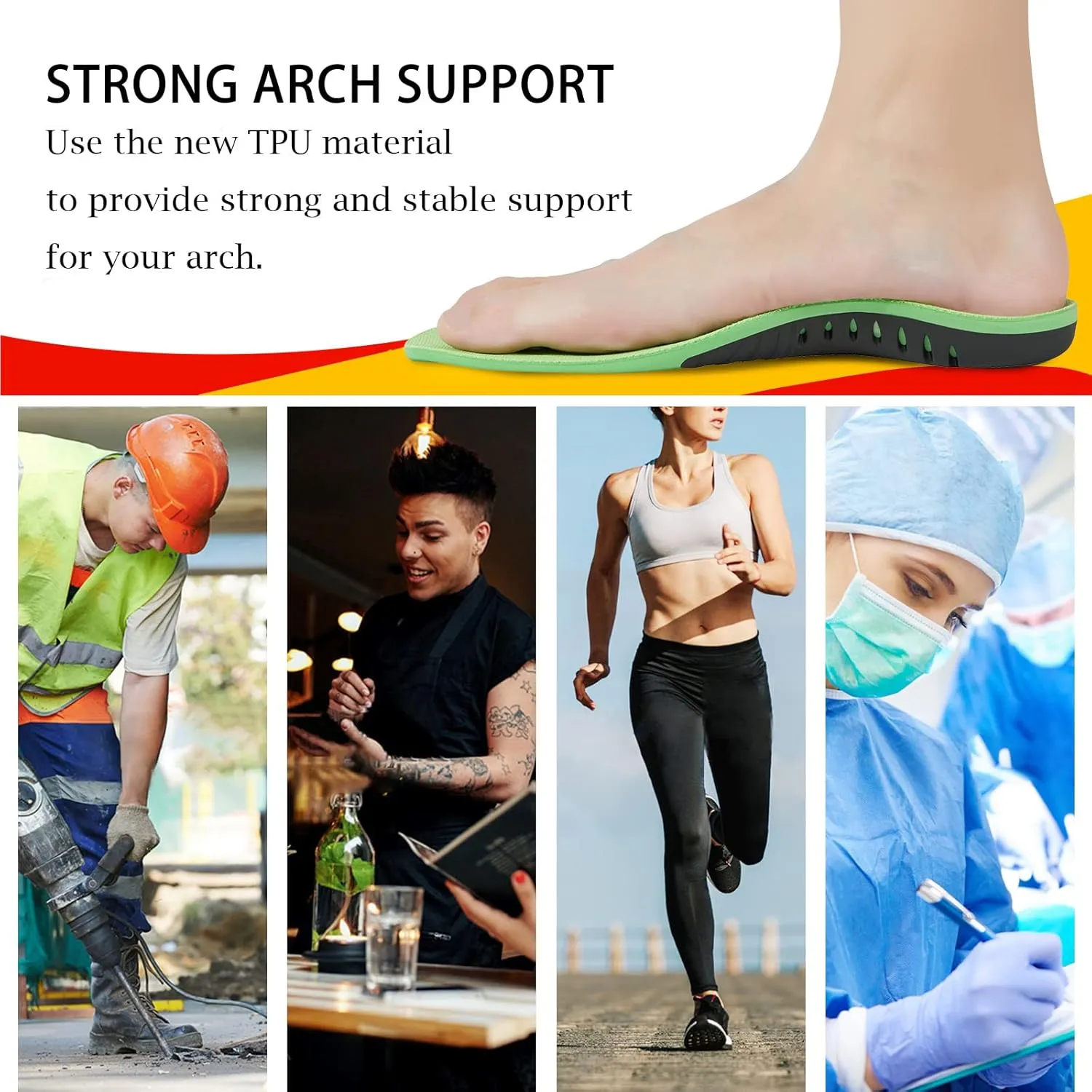 Arch Support Insoles (220 lbs) Plantar Fasciitis Relief Insoles for Flat Feet, Work Boot Insoles, Memory Foam Shoe Inserts for Running and Hiking, Gel Orthotic Insoles for Men & Women