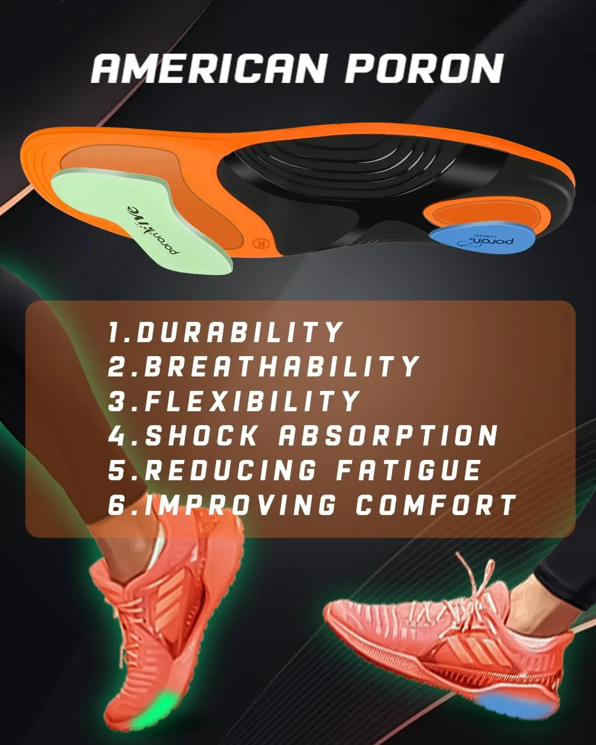 Arch Support Orthotic Insoles Men Women, Poron Foam Plantar Fasciitis Heavy Duty Support Shoe Insert for Flat Feet,Long Walking&Standing Work,Basketball,Tennis(Men 9-10.5/Women 10-11.5)