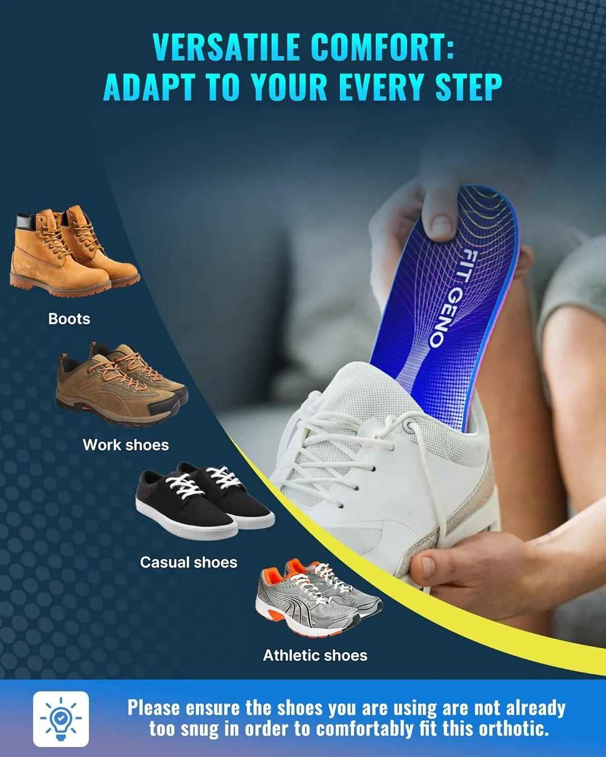 Arch Support Plantar Fasciitis Insoles: Fit Geno Orthotics Inserts for High Arch Pain Relief – Heavy Duty Shoe Inserts for Women & Men 220lbs  – for Work Boots & Sneakers (Women's 10-11 / Men's 8-9)
