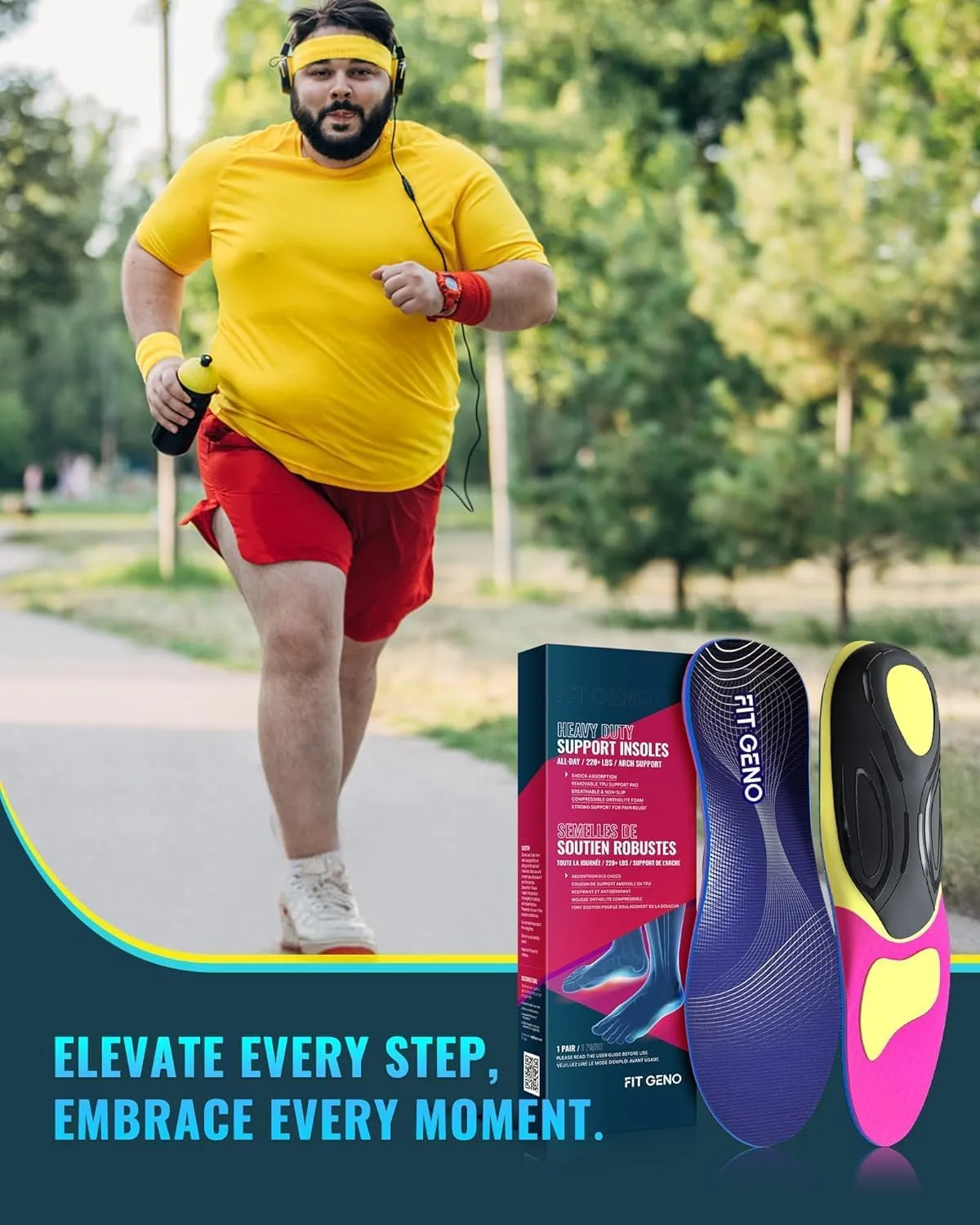 Arch Support Plantar Fasciitis Insoles: Fit Geno Orthotics Inserts for High Arch Pain Relief – Heavy Duty Shoe Inserts for Women & Men 220lbs  – for Work Boots & Sneakers (Women's 10-11 / Men's 8-9)
