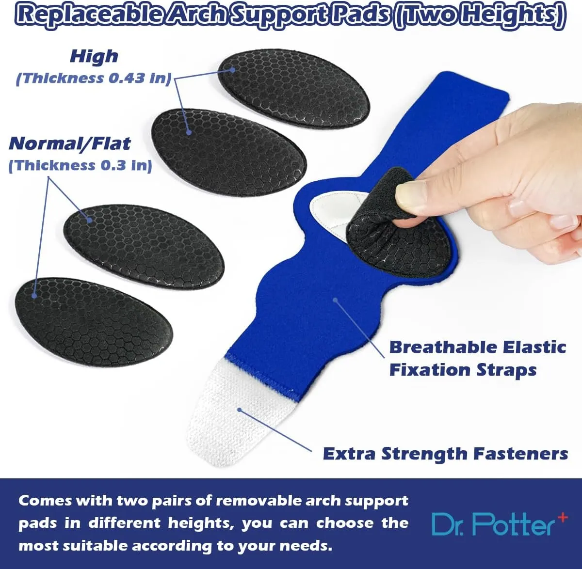 Arch Support Sleeves for Plantar Fasciitis Relief, Adjustable Compression Bands with Removable Arch Support Pads for Fallen Arches, High Arch, Flat Feet, Feet Pain Relief - Blue