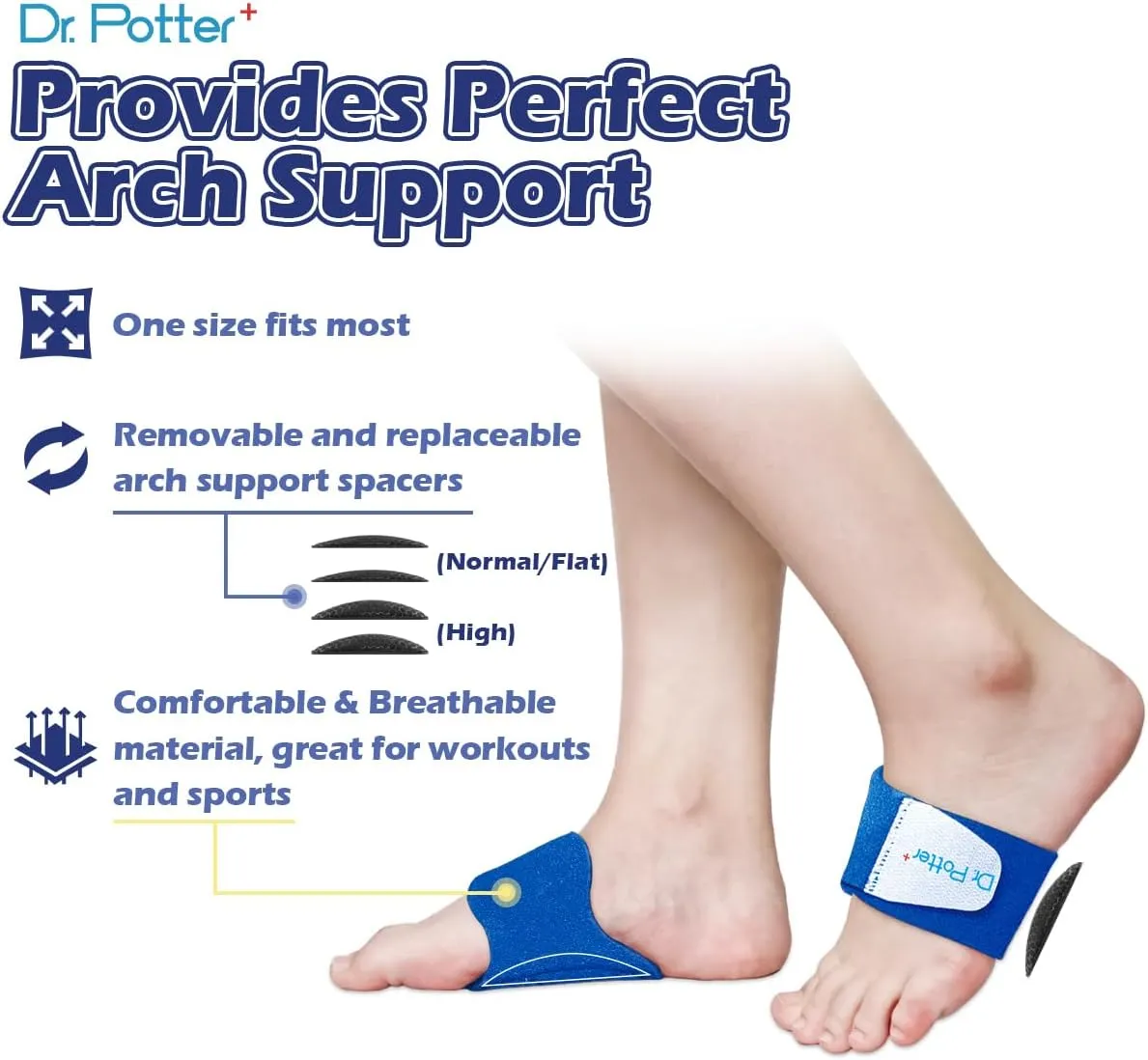 Arch Support Sleeves for Plantar Fasciitis Relief, Adjustable Compression Bands with Removable Arch Support Pads for Fallen Arches, High Arch, Flat Feet, Feet Pain Relief - Blue