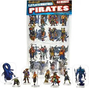 Arcknight Flat Plastic Miniatures: Pirates; 62 Unique High Seas-Themed Minis for DND 5e and Pathfinder; Affordable, Skinny Figurines for Dungeons and Dragons and Other Tabletop RPG Games