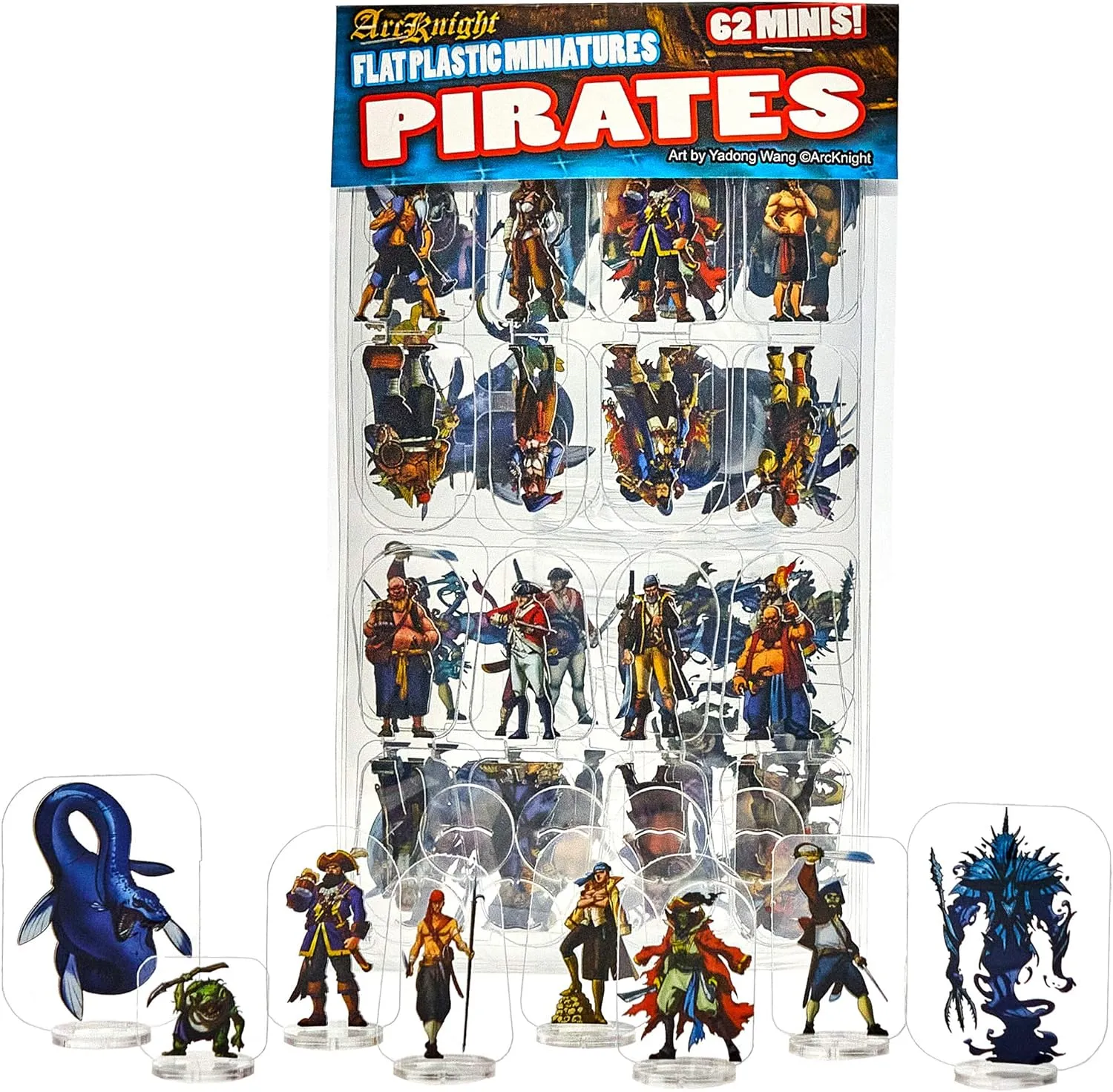 Arcknight Flat Plastic Miniatures: Pirates; 62 Unique High Seas-Themed Minis for DND 5e and Pathfinder; Affordable, Skinny Figurines for Dungeons and Dragons and Other Tabletop RPG Games
