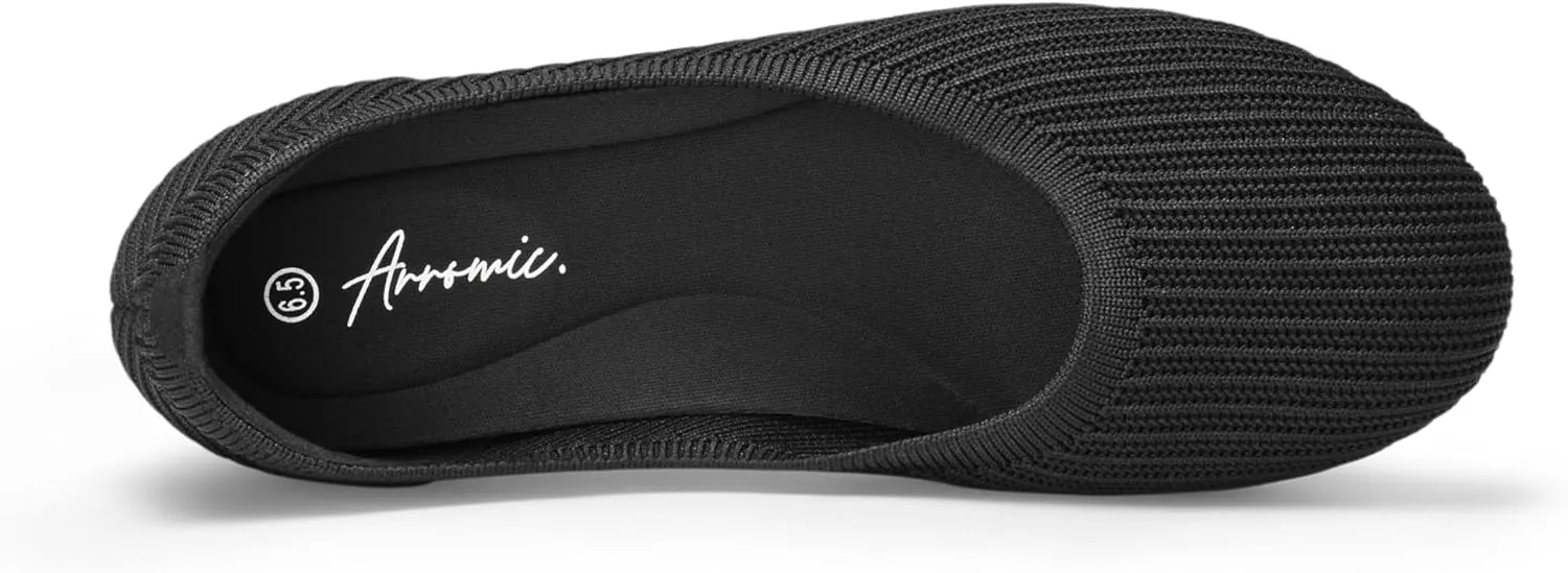 Arromic Flats Shoes for Women, Washable Round Toe Knit Ballet Flats Shoes with Comfortable Heel Cushions, Soft Slip on Dressy Shoes for Business Casual, Office, Work, Wedding