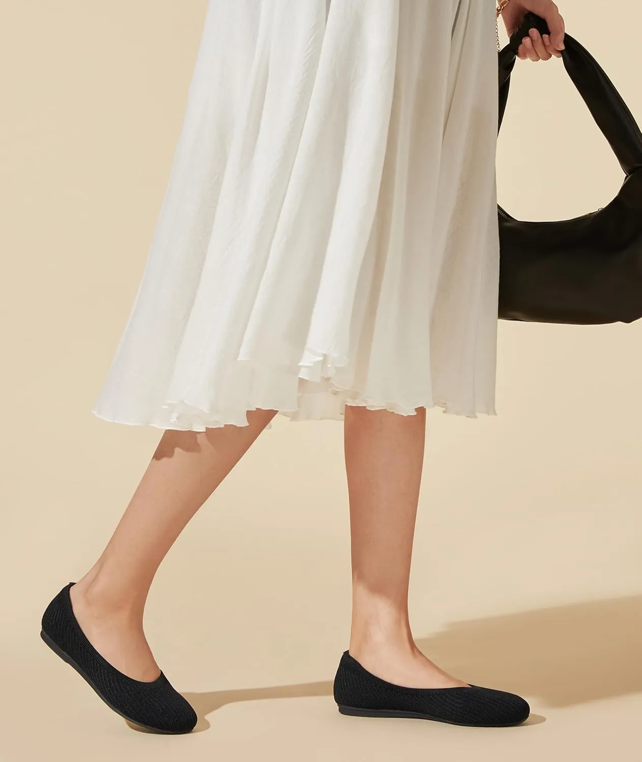 Arromic Flats Shoes for Women, Washable Round Toe Knit Ballet Flats Shoes with Comfortable Heel Cushions, Soft Slip on Dressy Shoes for Business Casual, Office, Work, Wedding