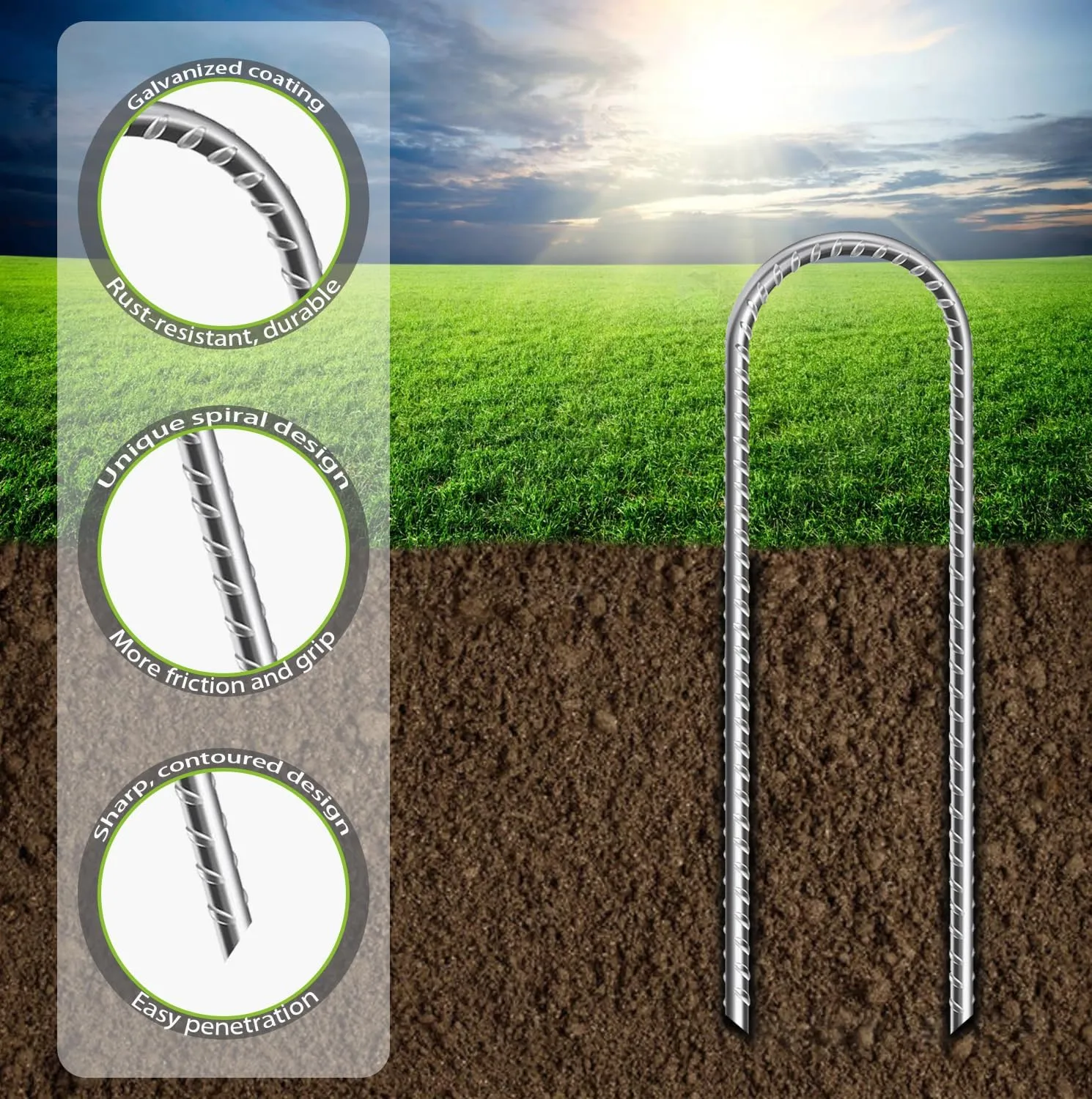 ASDFGHT 12 in & 16in U Shaped Rebar Stakes, U Shape Ground Stakes, Galvanized Rebar Stakes, Trampoline Ground Stake