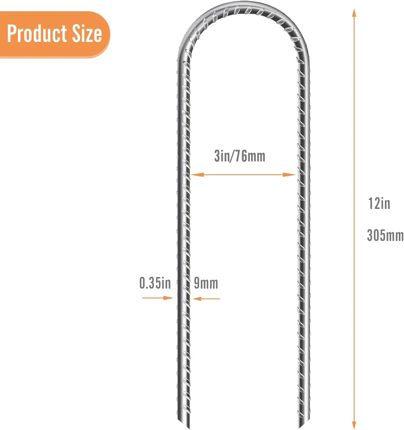 ASDFGHT 12 in & 16in U Shaped Rebar Stakes, U Shape Ground Stakes, Galvanized Rebar Stakes, Trampoline Ground Stake